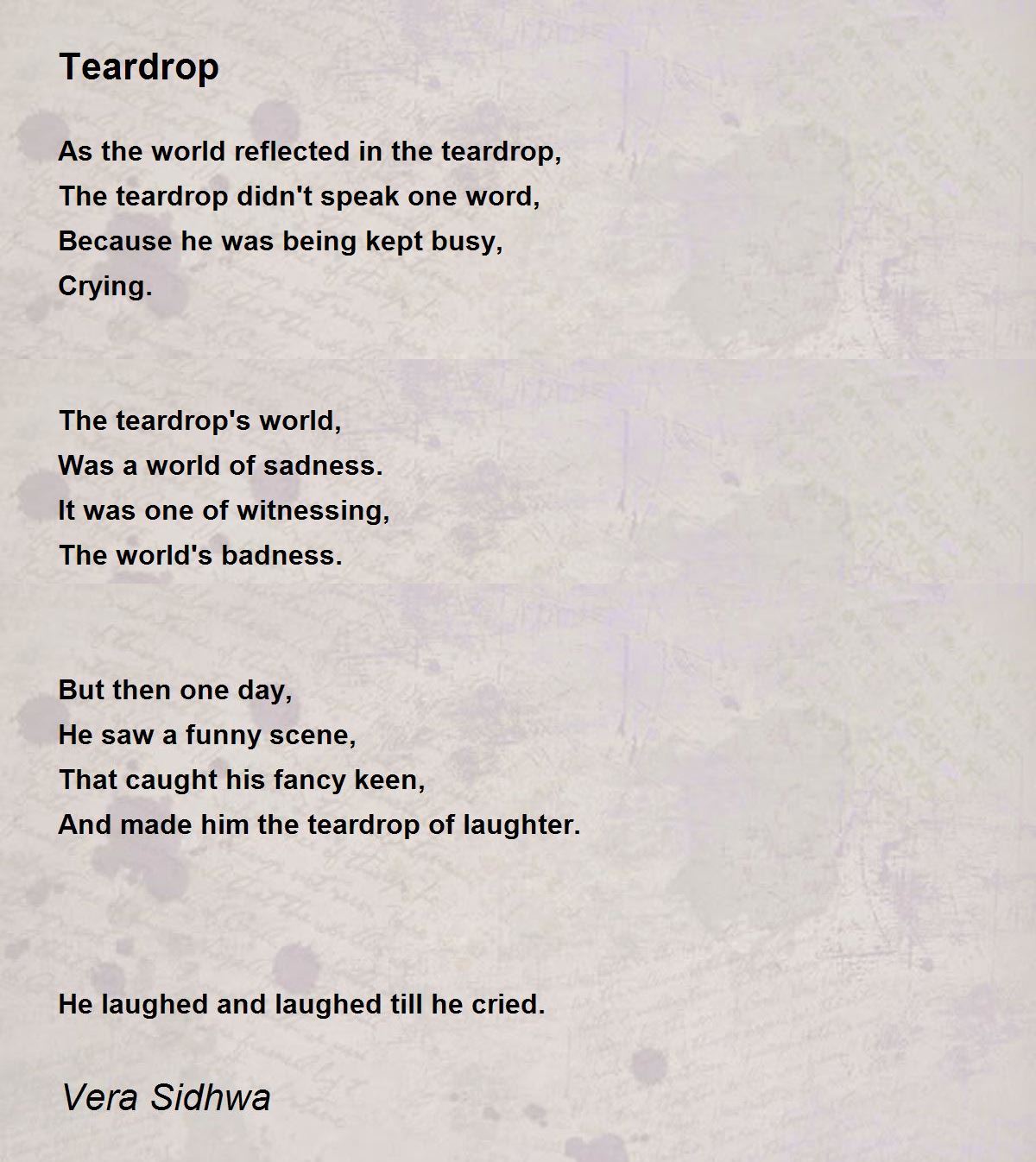 Teardrop Poem by Vera Sidhwa Poem Hunter