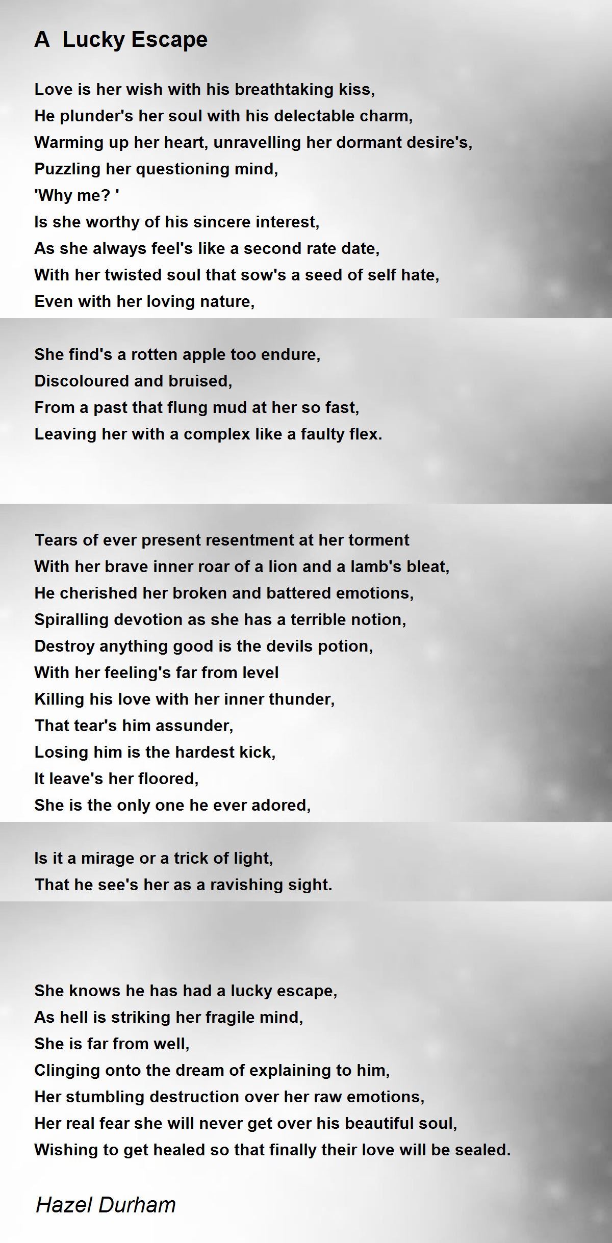 A Lucky Escape - A Lucky Escape Poem by Hazel Durham