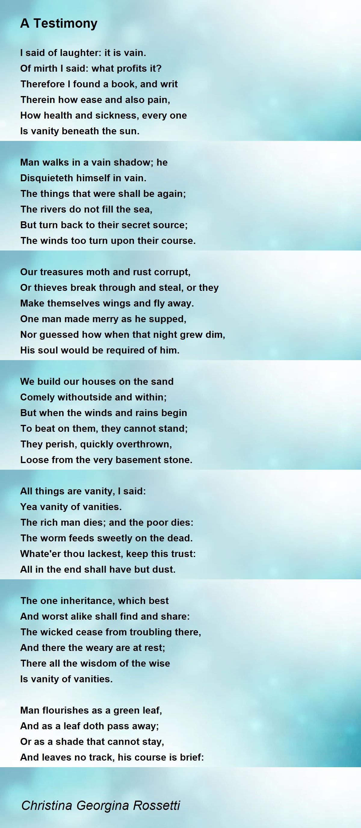 A Testimony A Testimony Poem by Christina Rossetti
