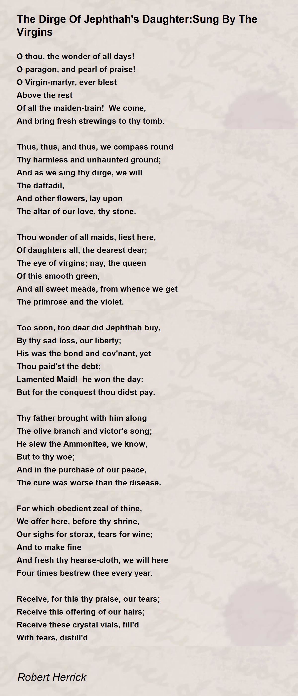 The Dirge Of Jephthah's DaughterSung By The Virgins The Dirge Of Jephthah's DaughterSung By