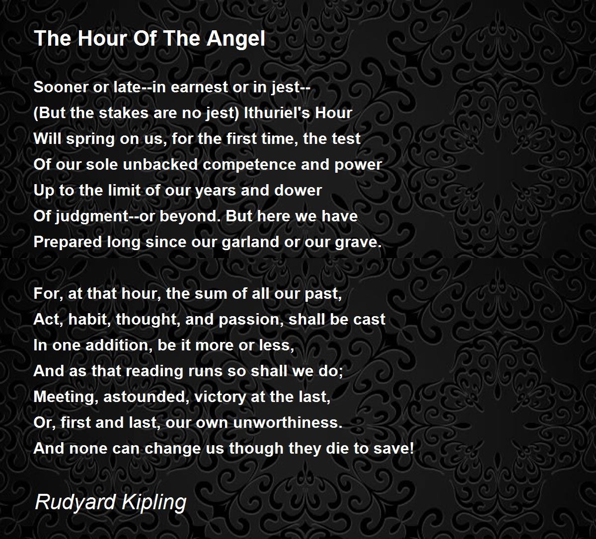 The Hour Of The Angel by Rudyard Kipling The Hour Of The Angel Poem