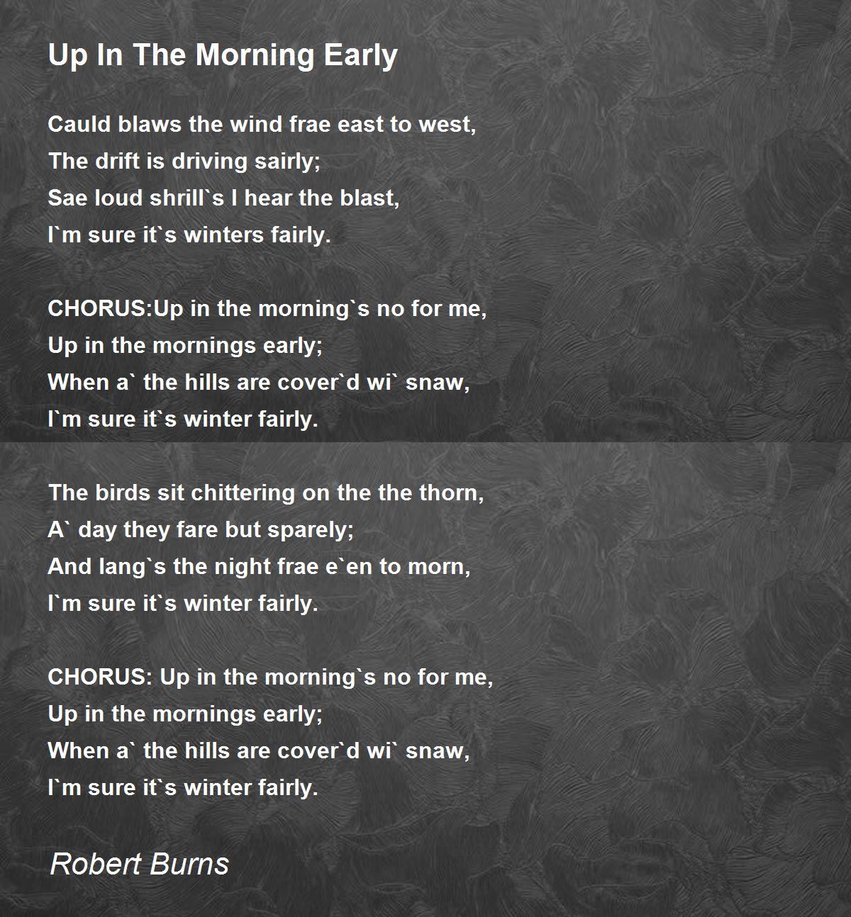 Up In The Morning Early Poem by Robert Burns Poem Hunter