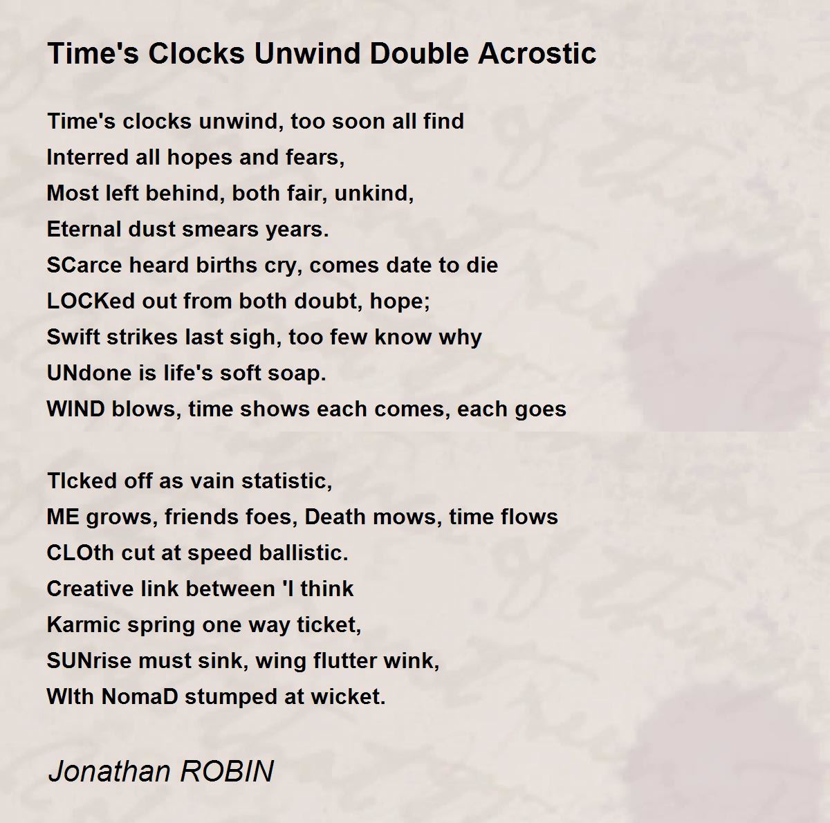 Time's Clocks Unwind Double Acrostic Time's Clocks Unwind Double