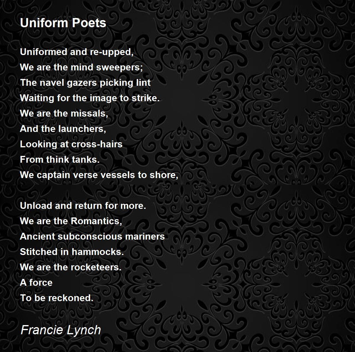 Uniform Poets Poem by Francie Lynch Poem Hunter