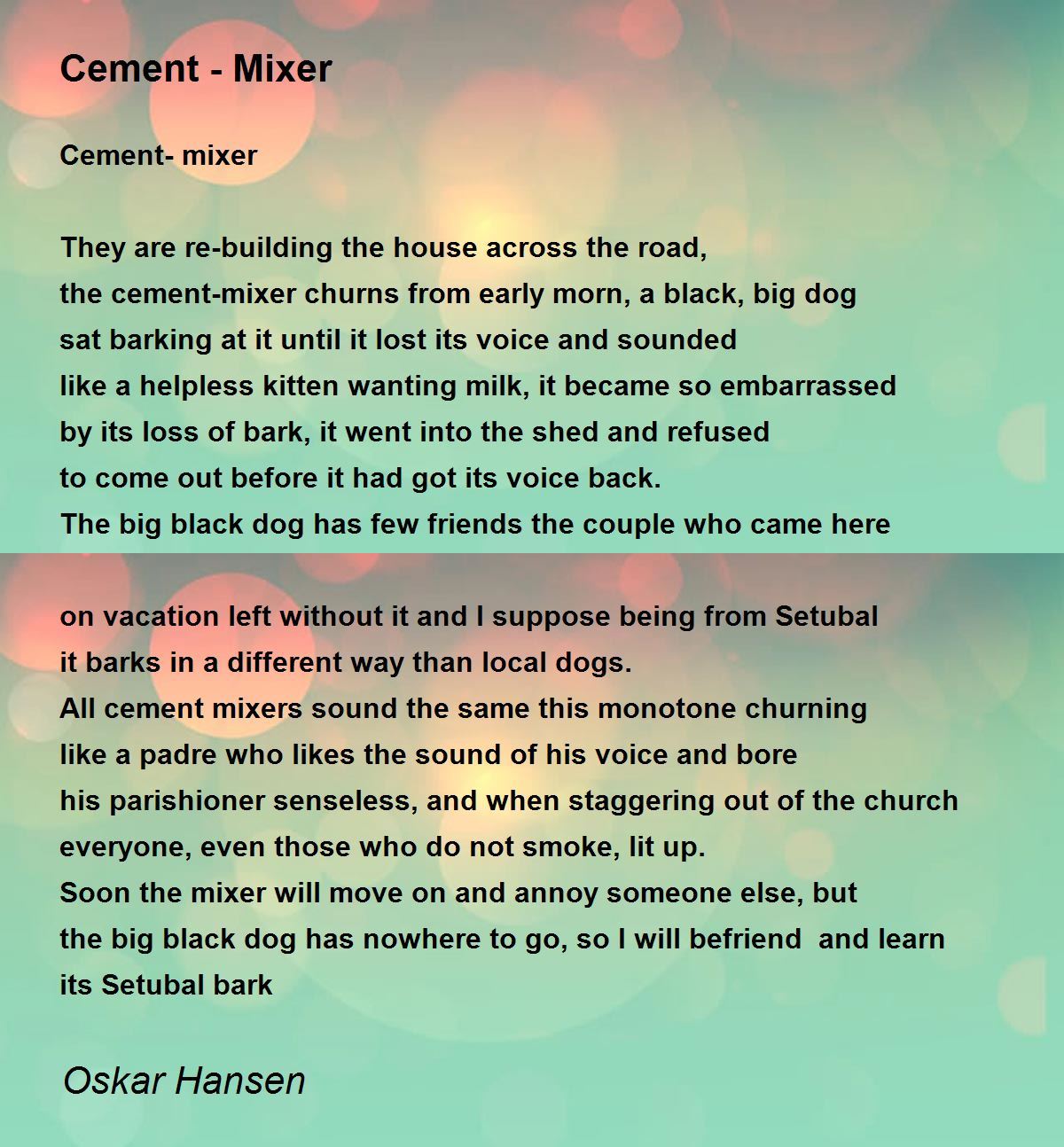 Cement Mixer Cement Mixer Poem by Jan Oskar Hansen