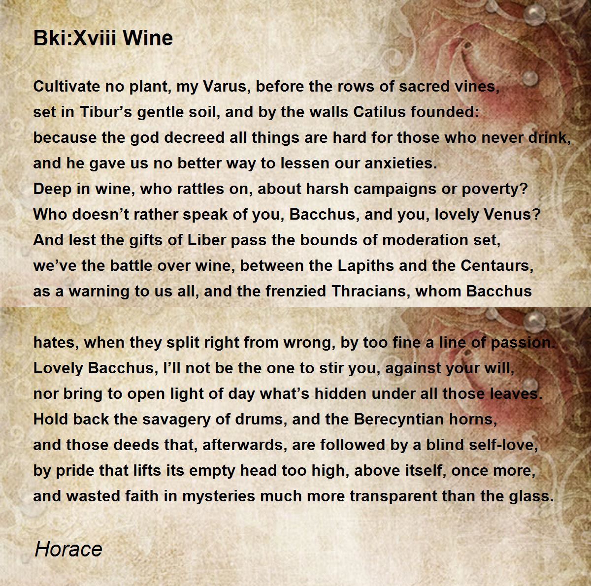 BkiXviii Wine BkiXviii Wine Poem by Horace