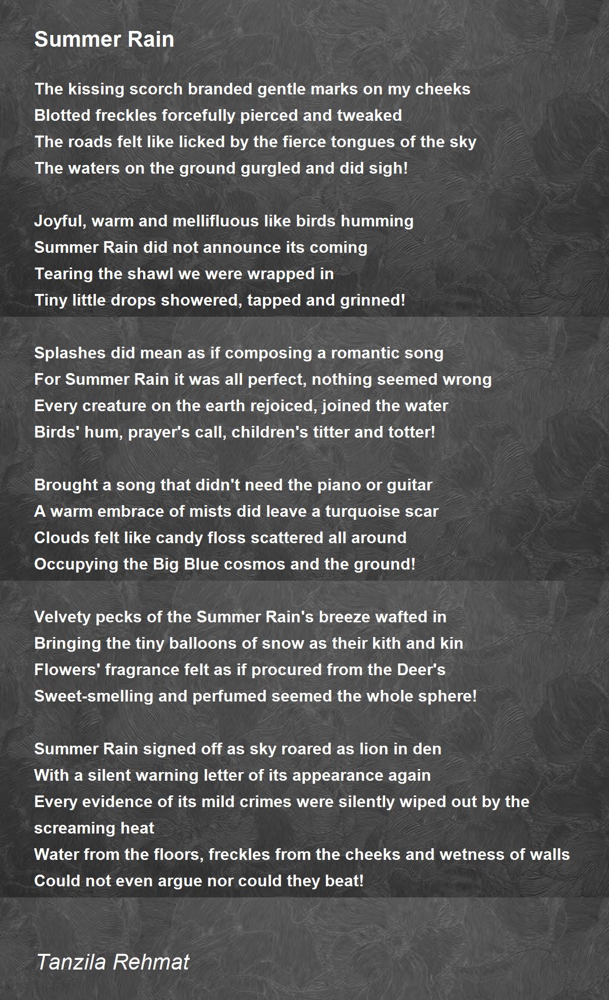 Summer Rain Summer Rain Poem by Rehmat Tanzila