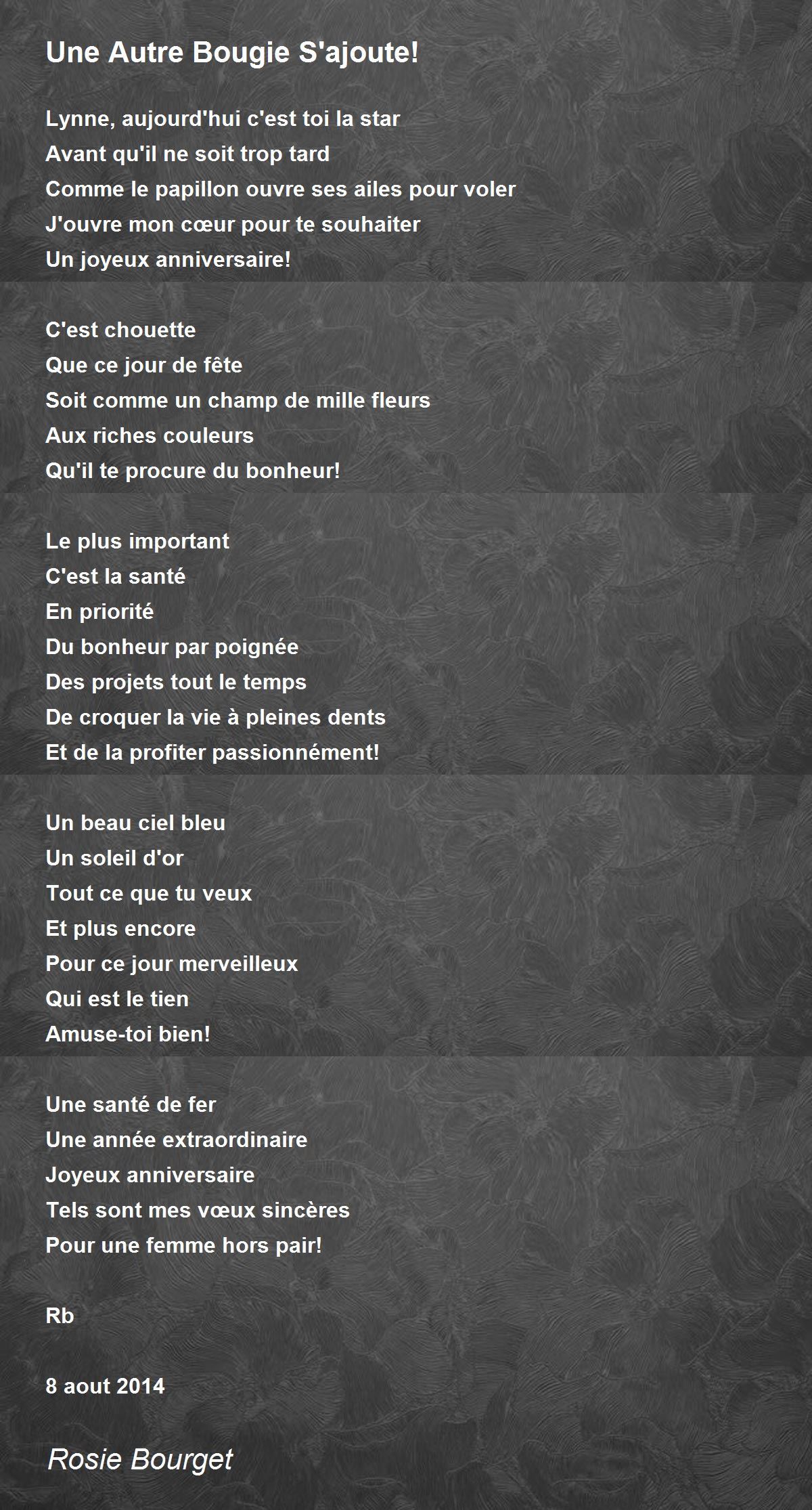 Une Autre Bougie S Ajoute By Rosie Bourget Une Autre Bougie S Ajoute Poem
