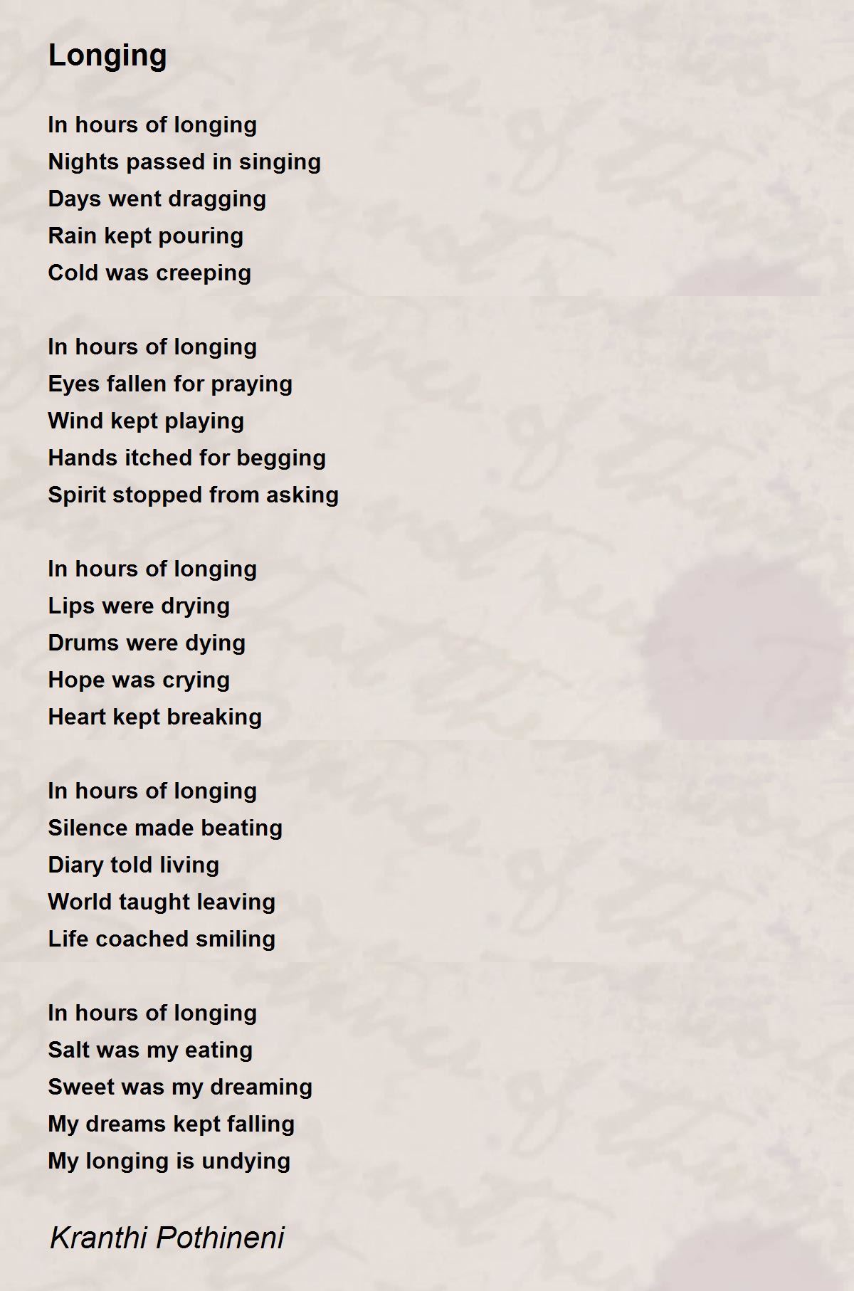 Longing Poem By Kranthi Pothineni Poem Hunter Comments