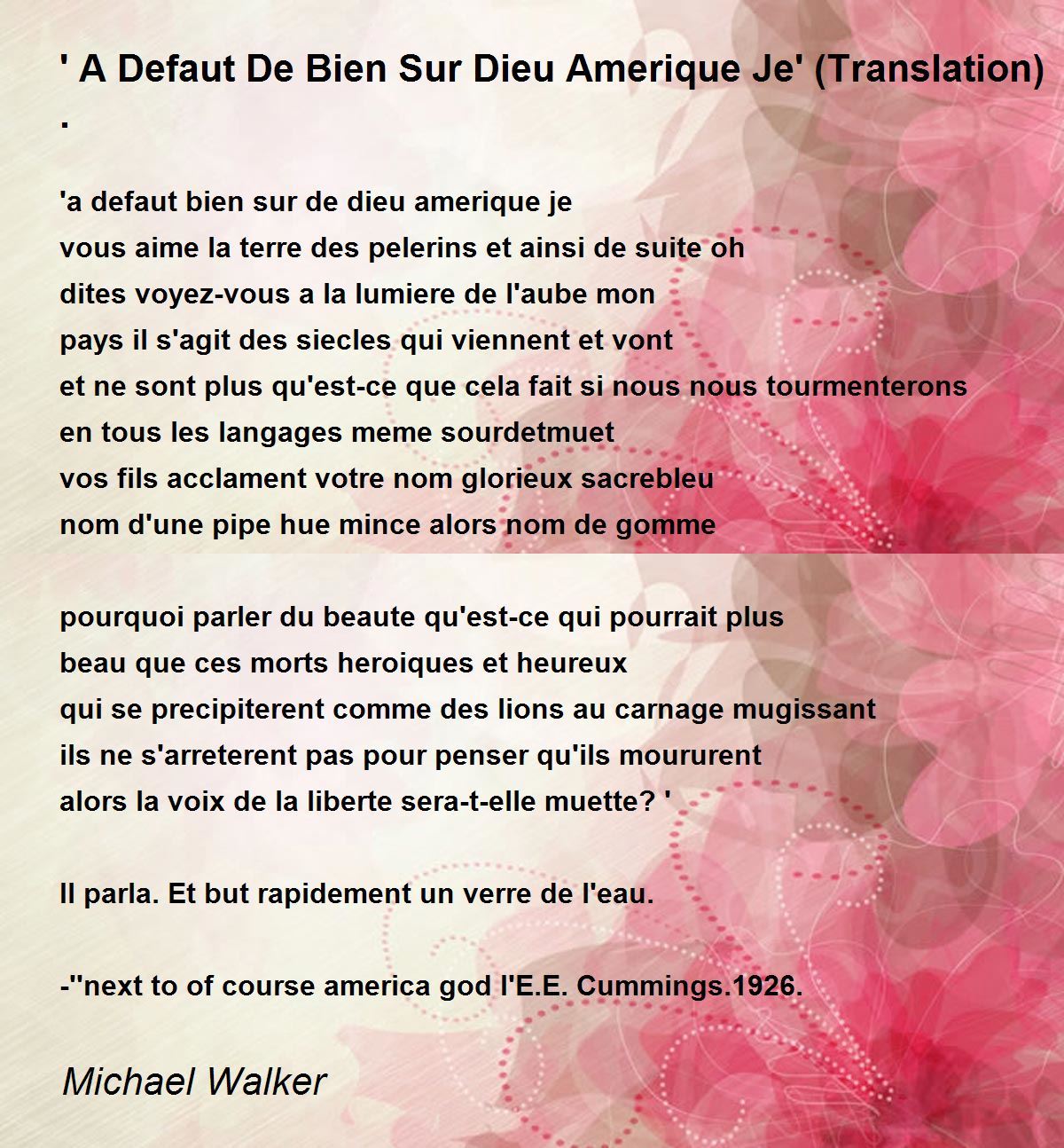 ' A Defaut De Bien Sur Dieu Amerique Je' (Translation) . ' A Defaut De Bien Sur Dieu Amerique