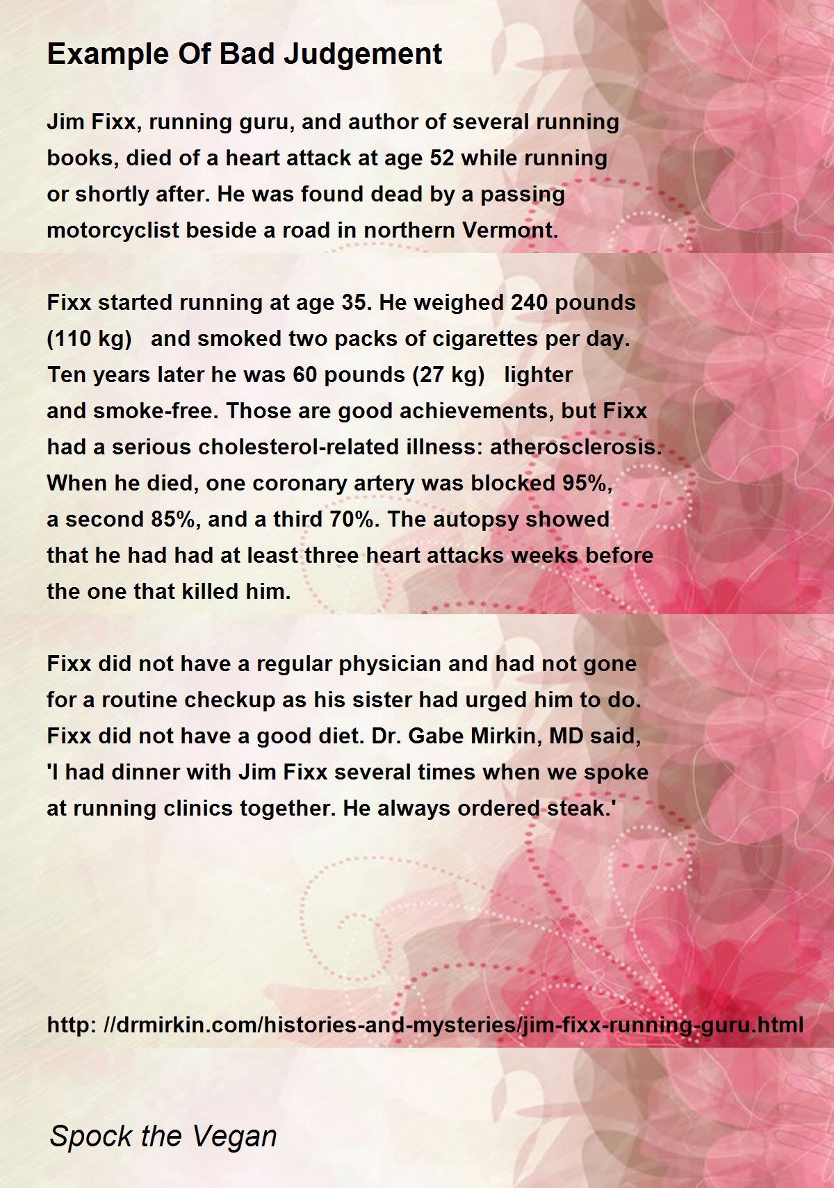 Example Of Bad Judgement Example Of Bad Judgement Poem by Spock the Vegan