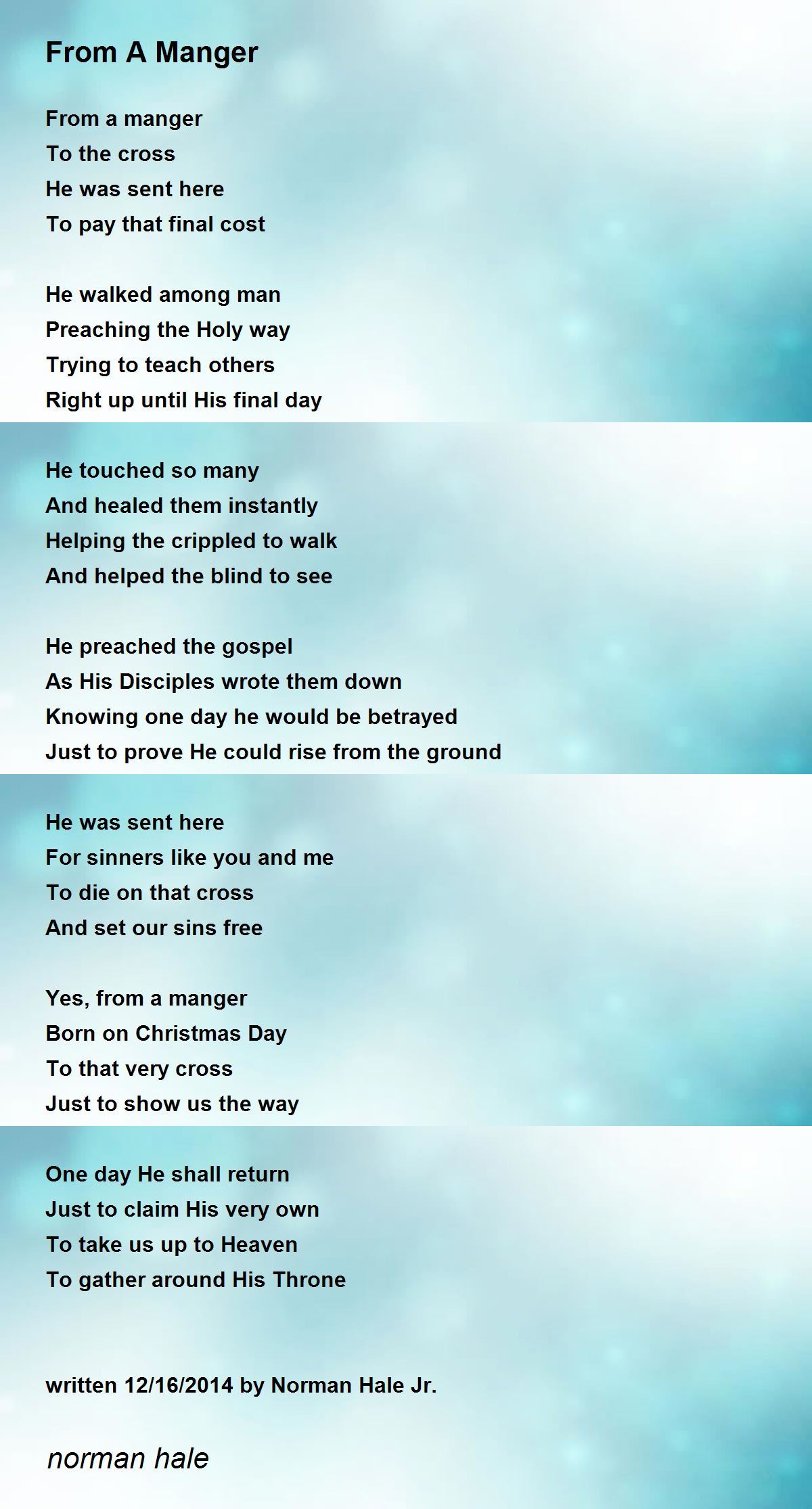 From A Manger From A Manger Poem by norman hale