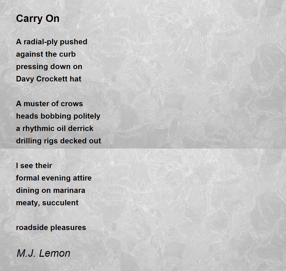 Carry On Carry On Poem by M.J. Lemon
