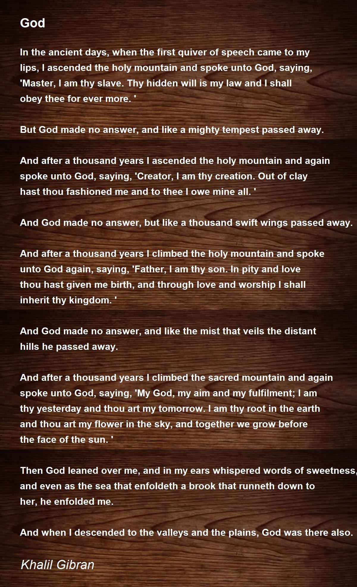 God Poem by Khalil Gibran Poem Hunter