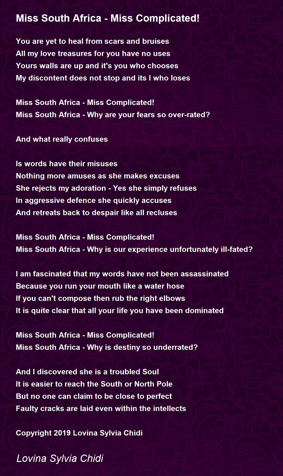 Miss South Africa - Miss Complicated! - Miss South Africa - Miss