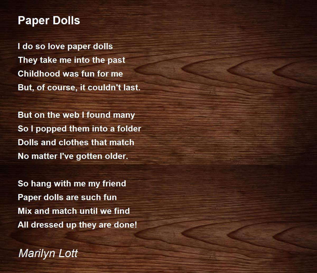 Paper Dolls Paper Dolls Poem by Marilyn Lott