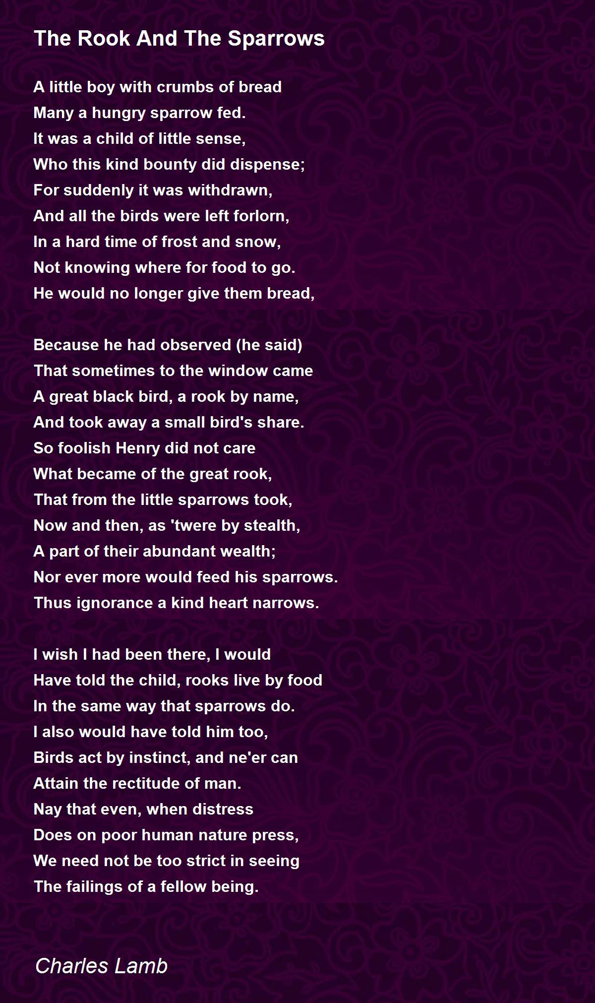 The Rook And The Sparrows The Rook And The Sparrows Poem by Charles Lamb