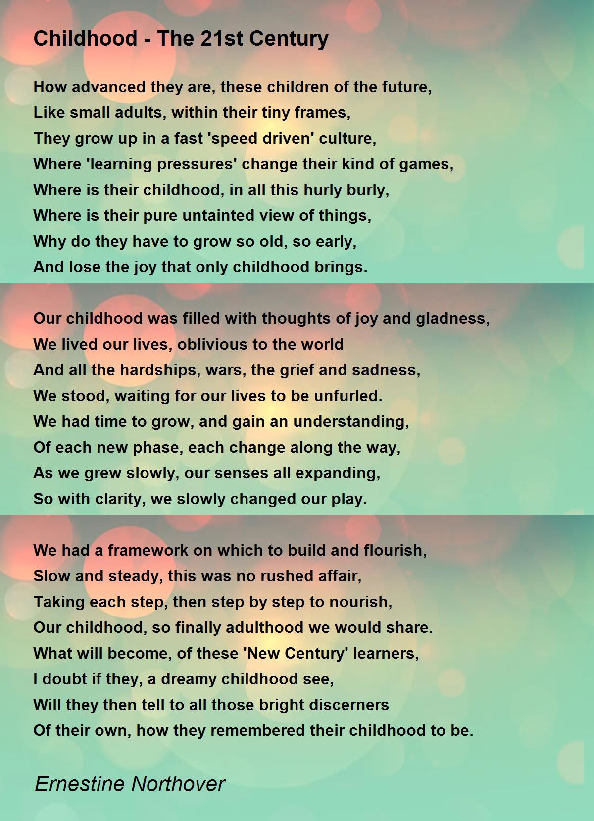 Childhood The 21st Century Poem By Ernestine Northover Poem Hunter Comments Page 1
