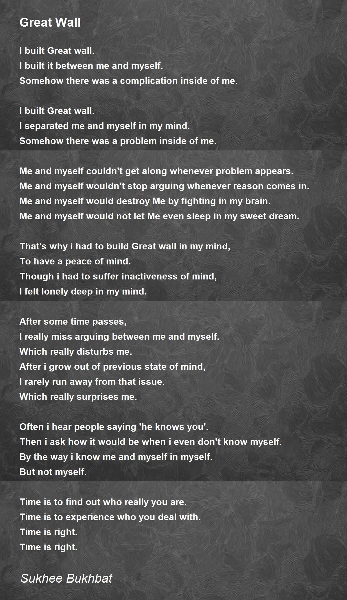 Great Wall Great Wall Poem by Sukhee Bukhbat