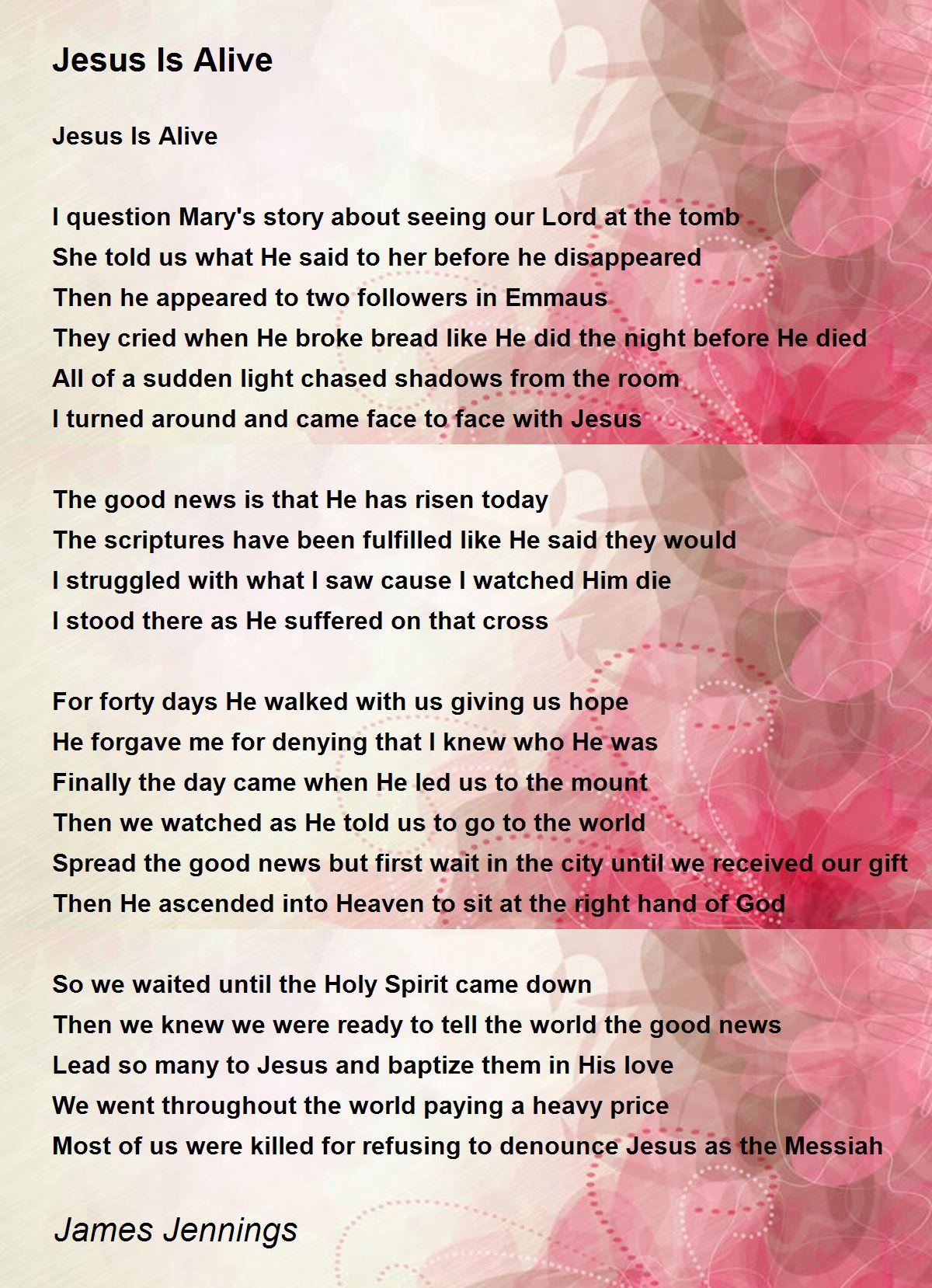 Jesus Is Alive Jesus Is Alive Poem by James Jennings