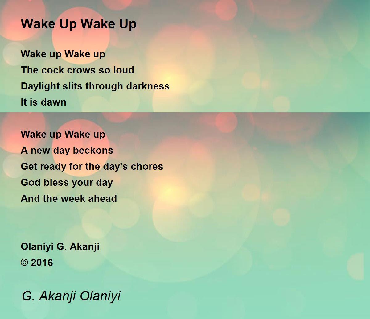 Wake Up Wake Up Wake Up Wake Up Poem by G. Akanji Olaniyi