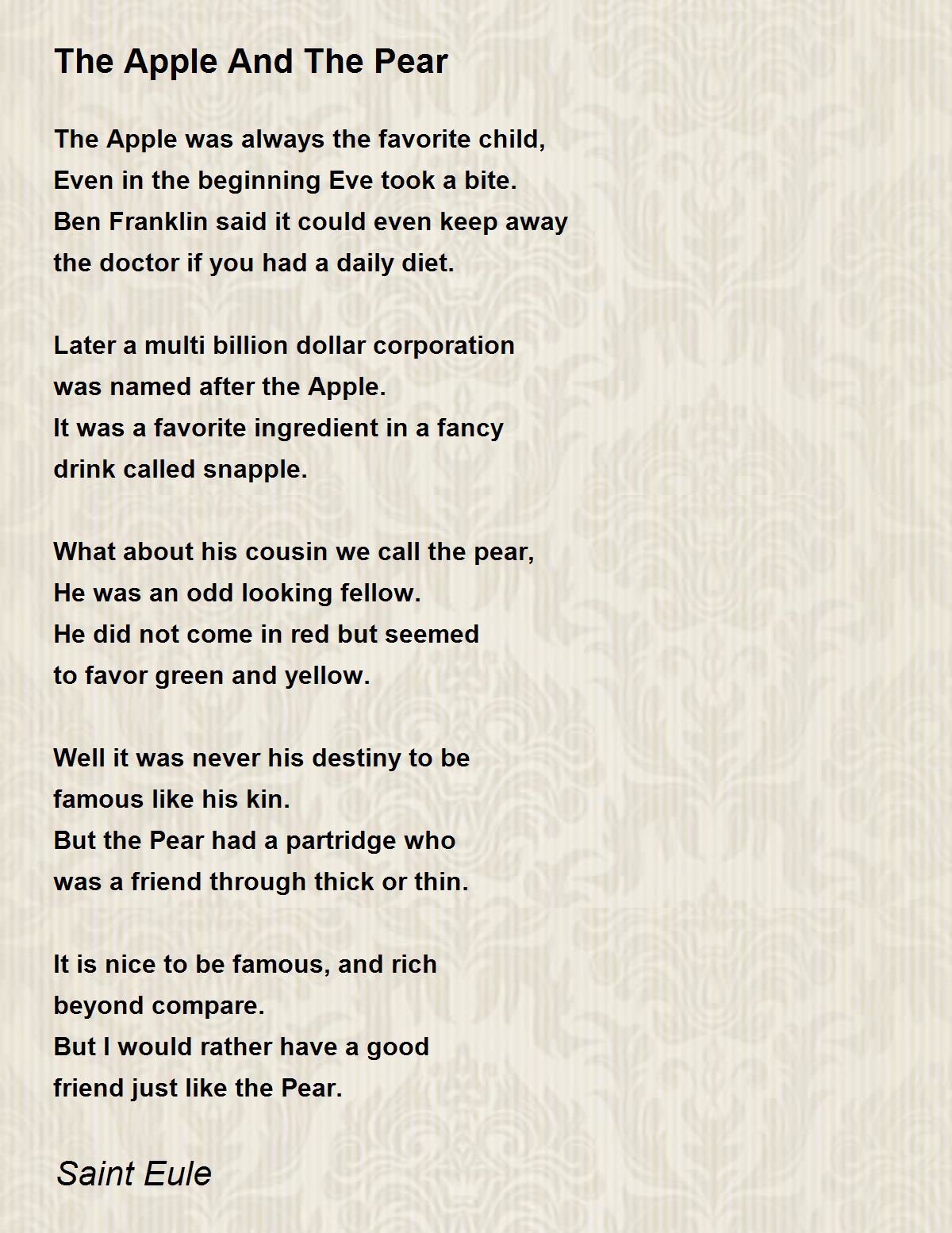 The Apple And The Pear The Apple And The Pear Poem by Saint Eule