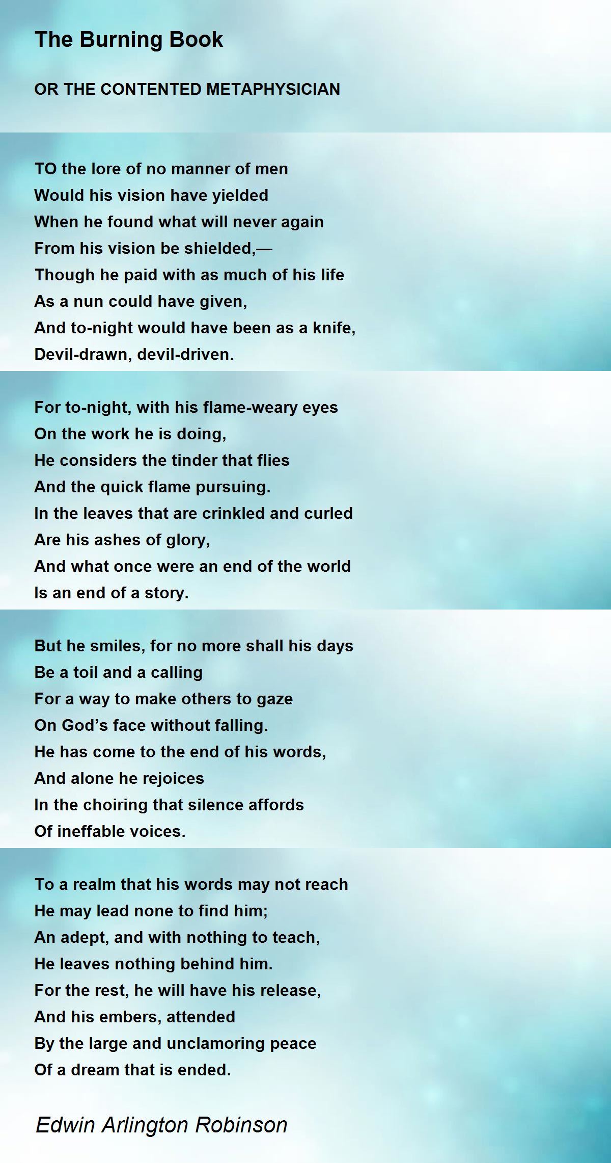 The Burning Book Poem by Edwin Arlington Robinson Poem Hunter