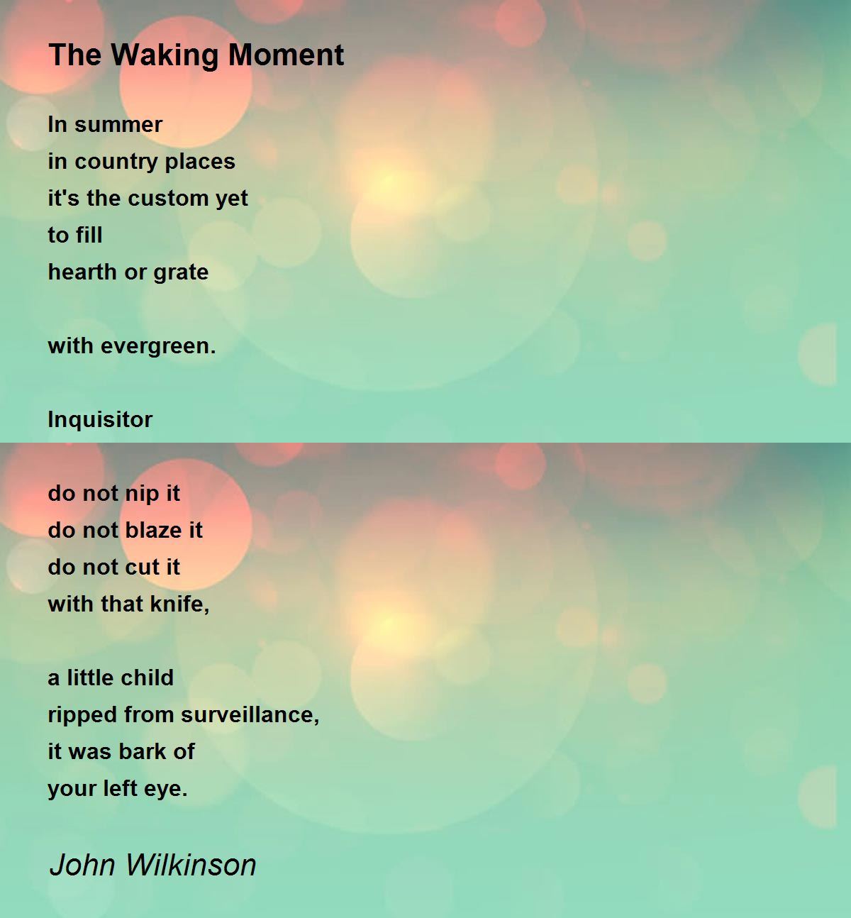 The Waking Moment The Waking Moment Poem by John Wilkinson