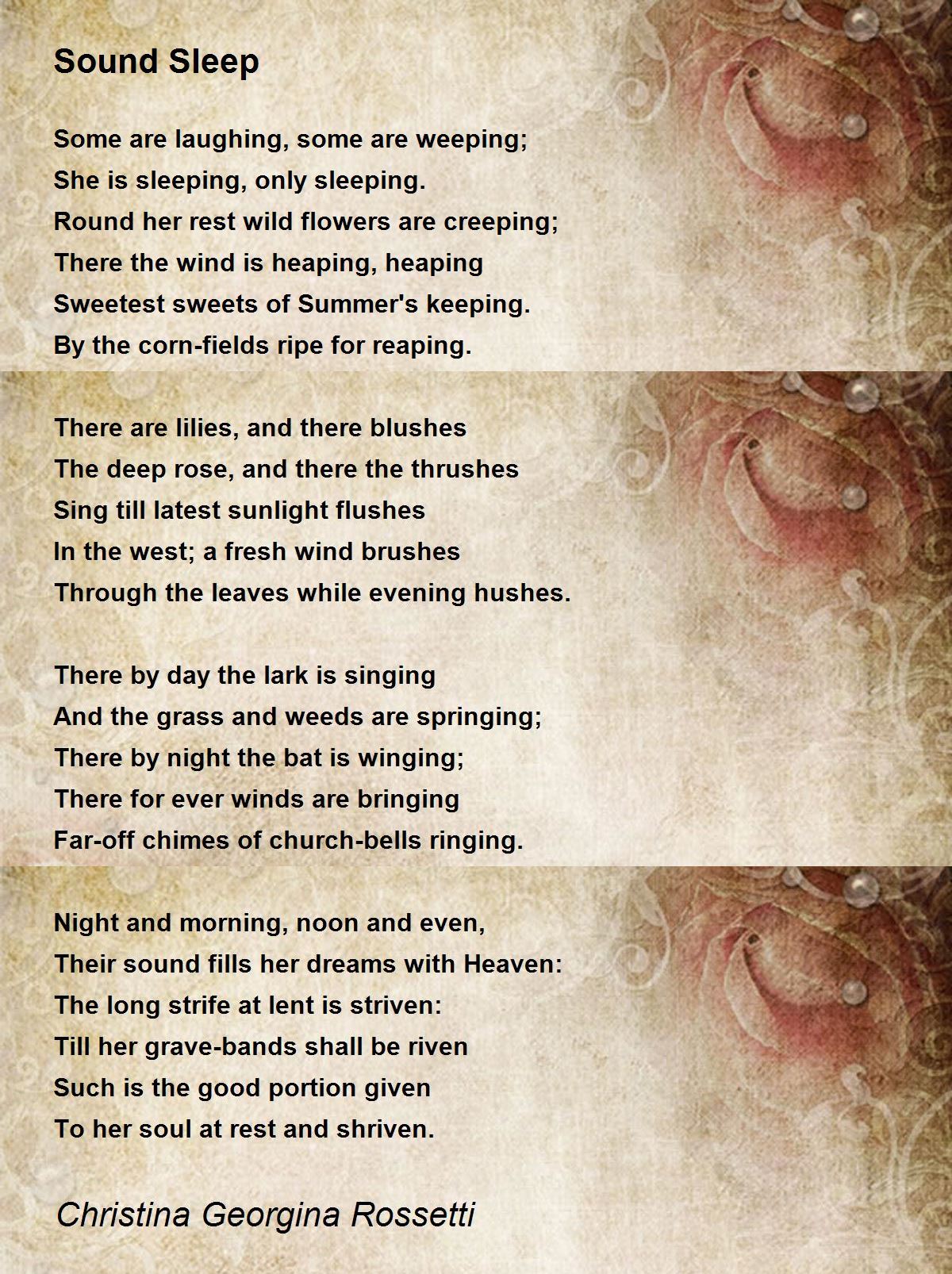 Sound Sleep Poem by Christina Georgina Rossetti - Poem Hunter