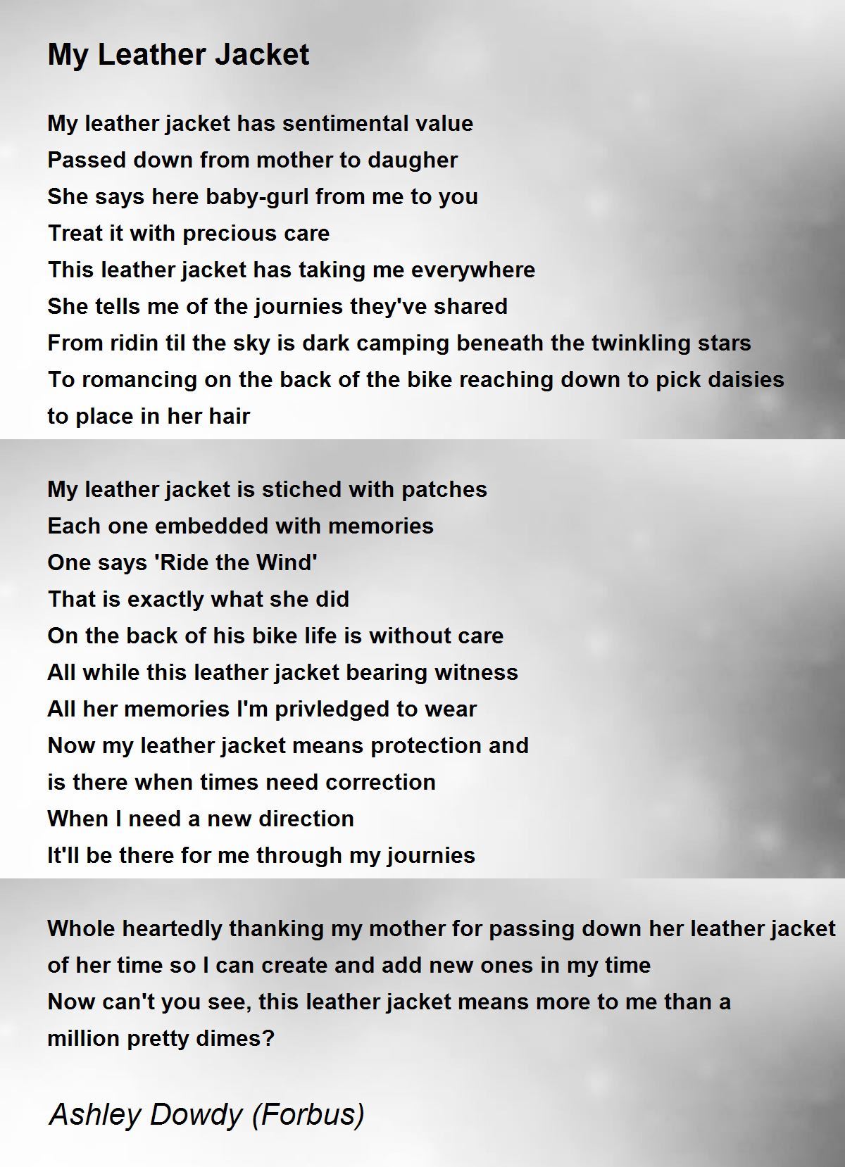 My Leather Jacket My Leather Jacket Poem by Ashley Dowdy (Forbus)