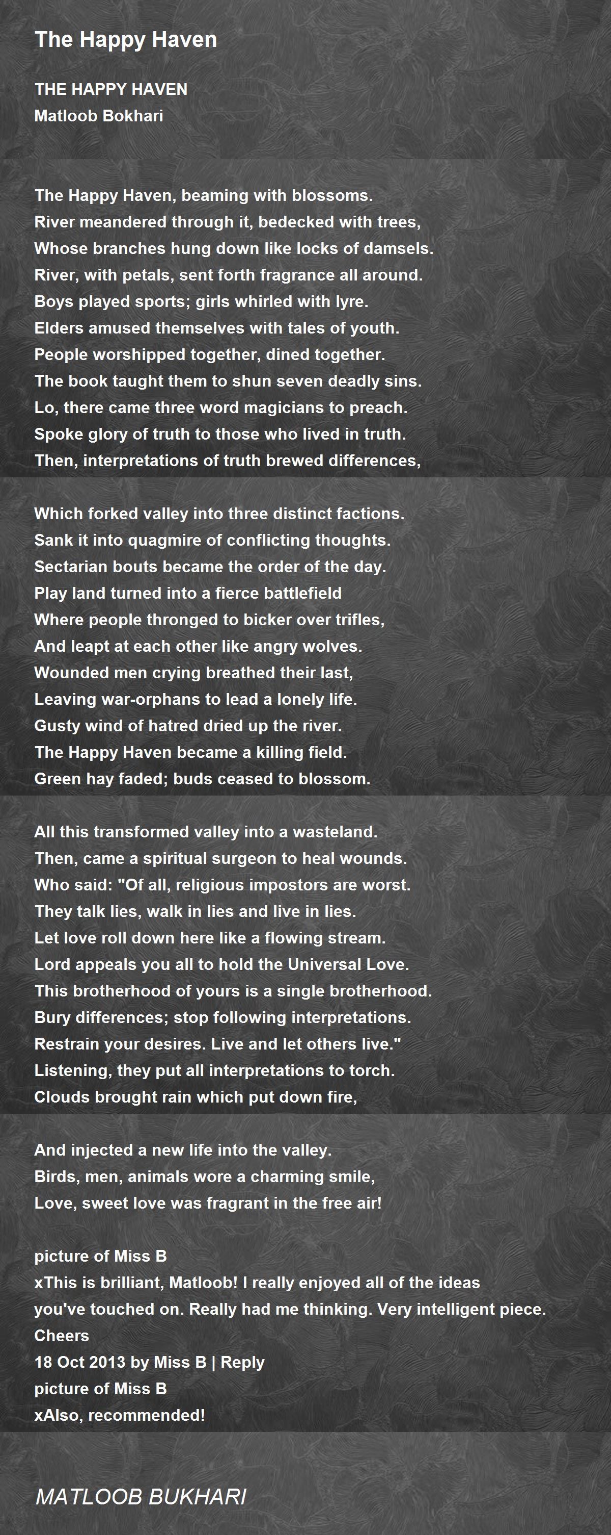 The Happy Haven Poem by MATLOOB BUKHARI Poem Hunter