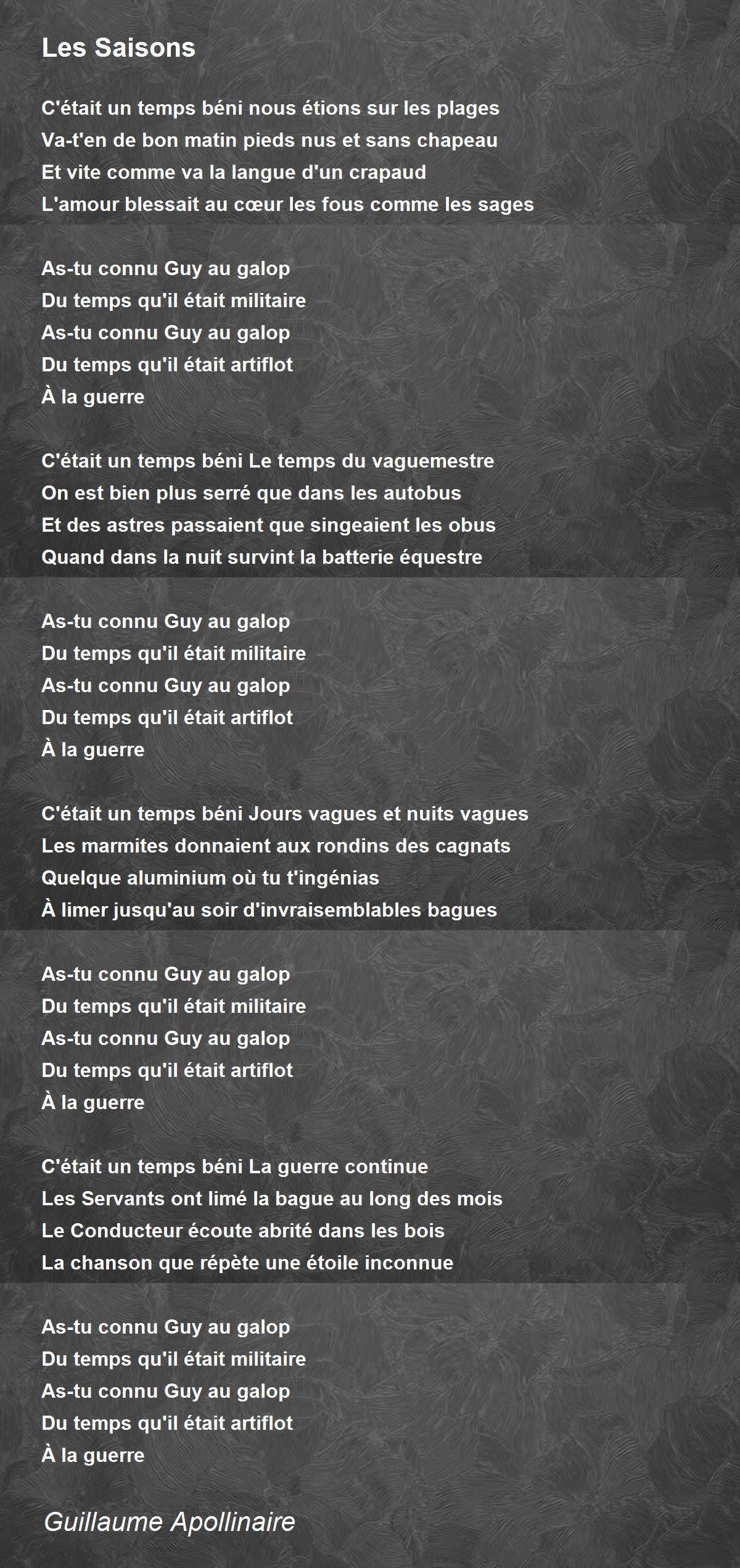 Les Saisons Les Saisons Poem by Guillaume Apollinaire
