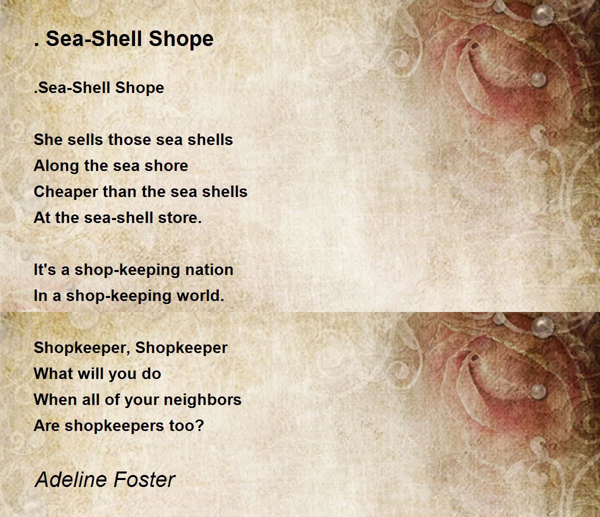 . SeaShell Shope by Adeline Foster . SeaShell Shope Poem