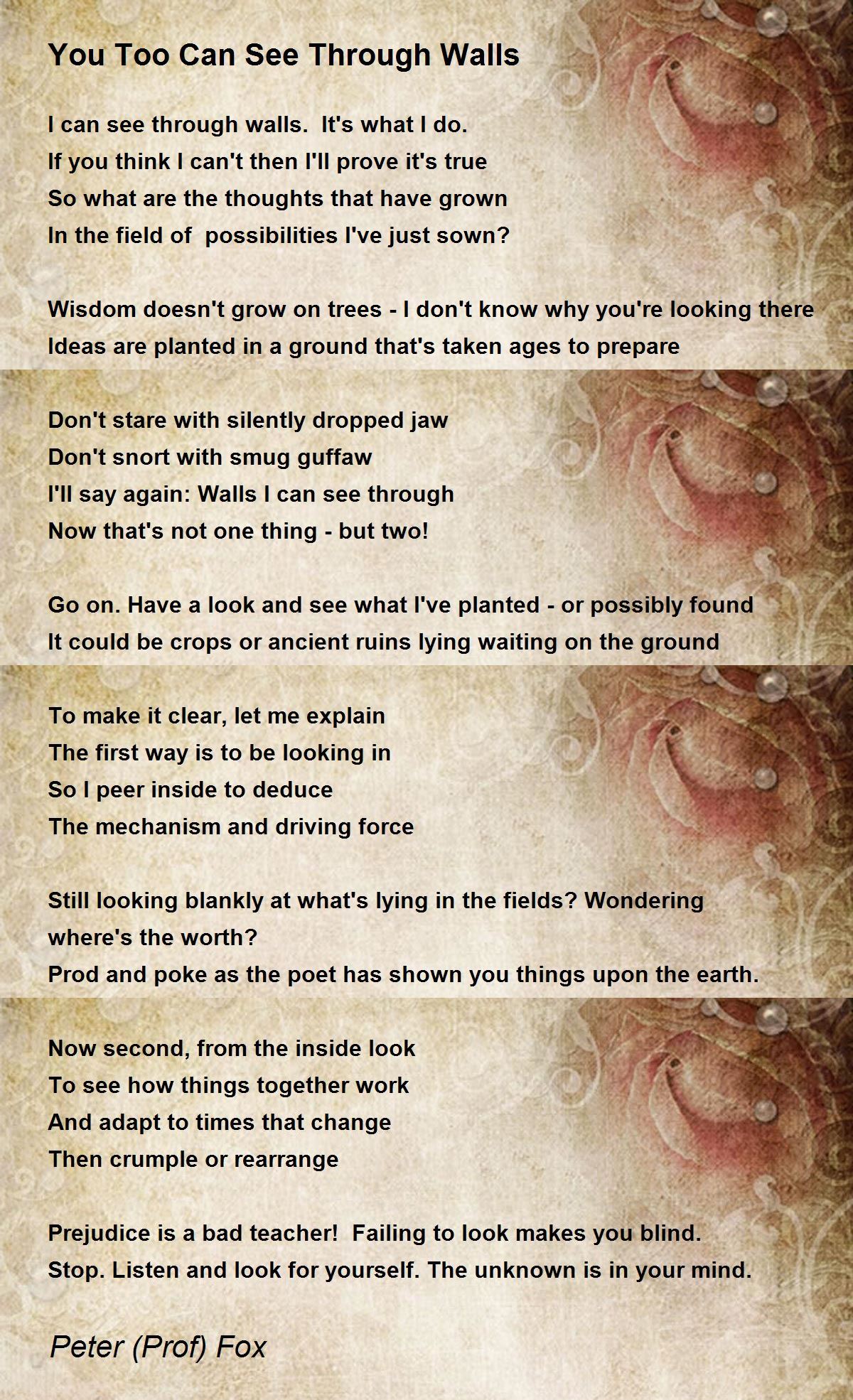 You Too Can See Through Walls - You Too Can See Through Walls Poem by ...