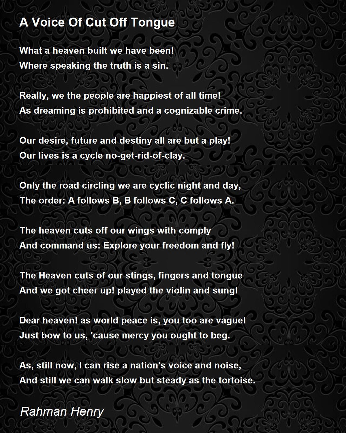 A Voice Of Cut Off Tongue Poem by Rahman Henry Poem Hunter