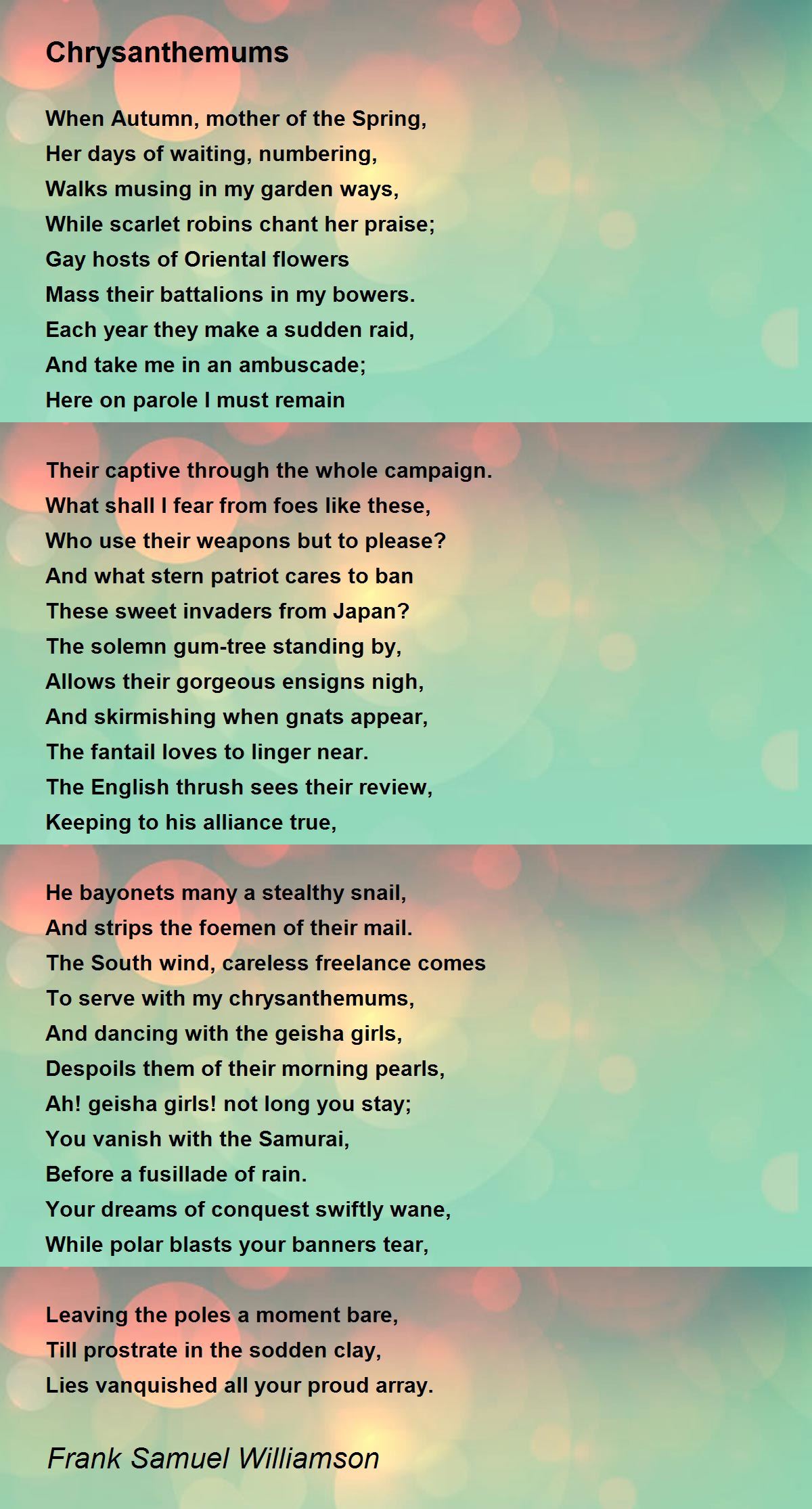 Chrysanthemums Chrysanthemums Poem by Frank Samuel Williamson