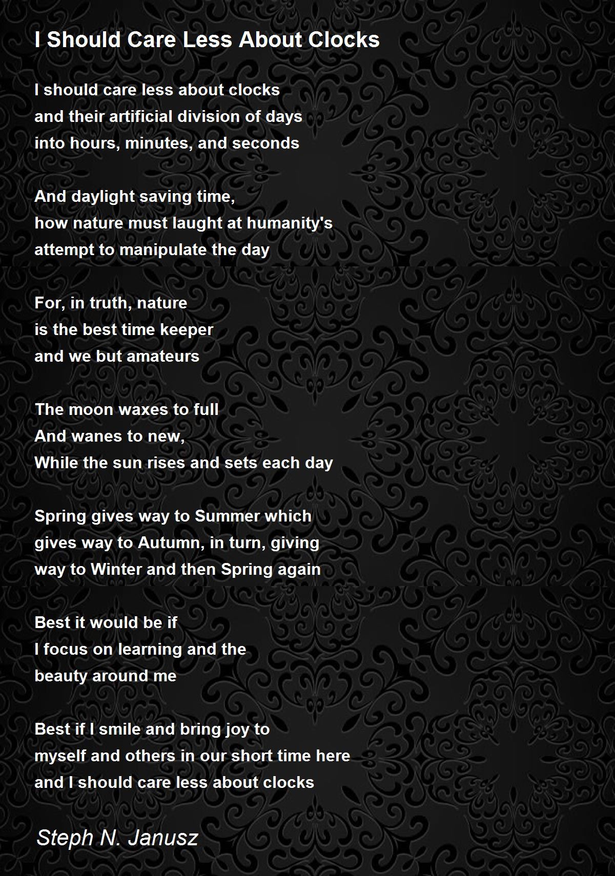 I Should Care Less About Clocks I Should Care Less About Clocks Poem