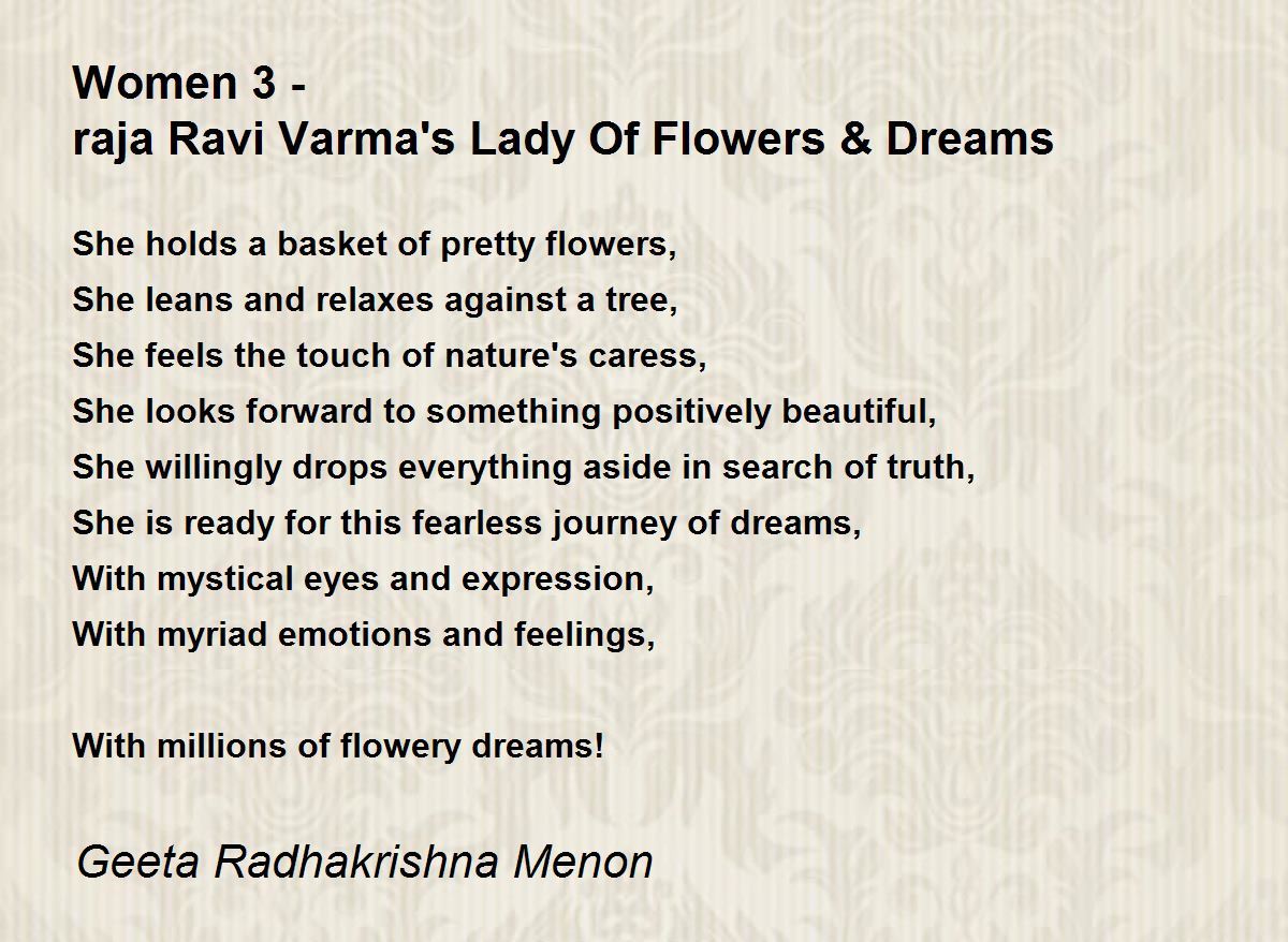 Women 3 raja Ravi Varma's Lady Of Flowers & Dreams Poem by Geeta