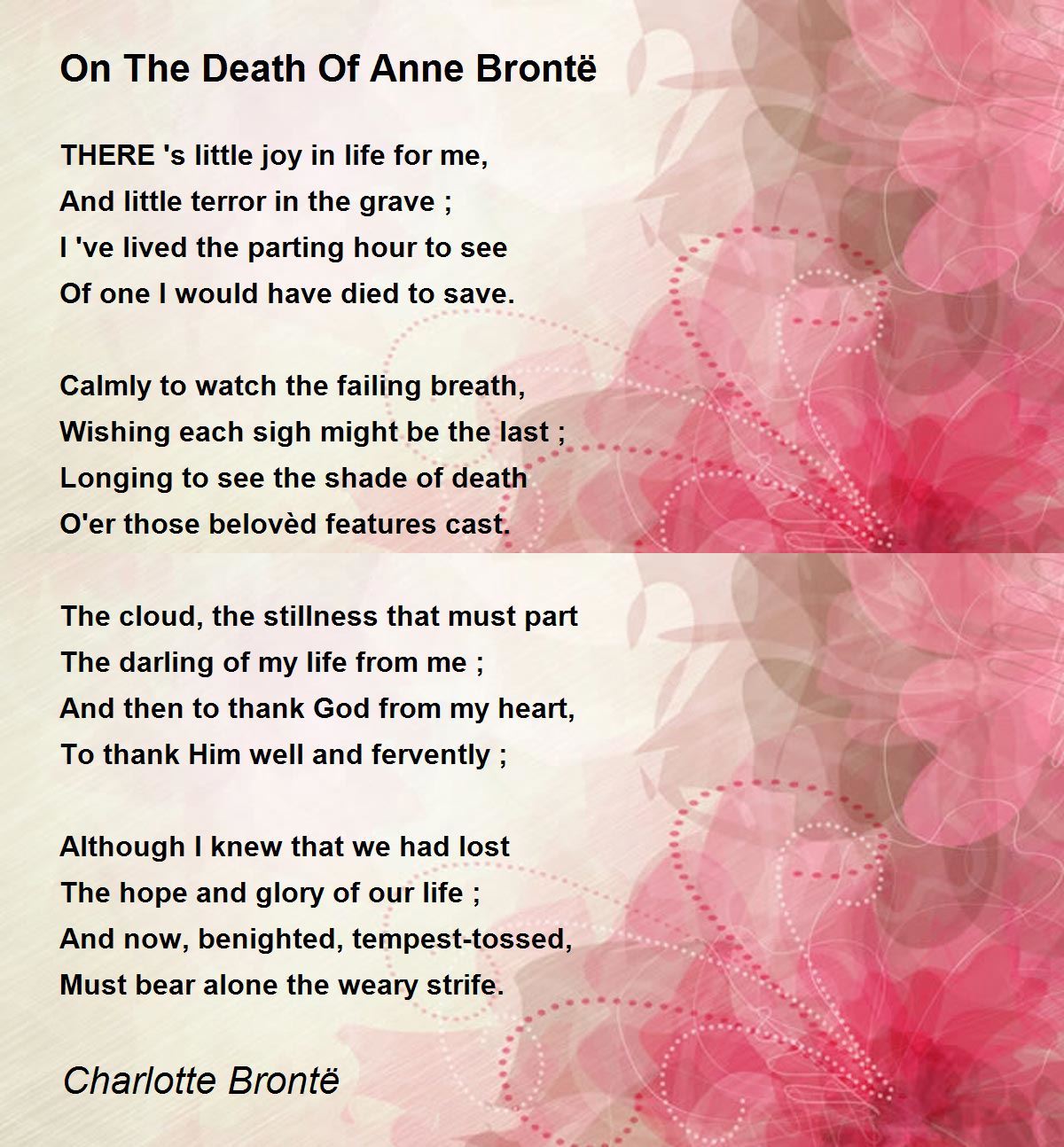 On The Death Of Anne Brontë Poem by Charlotte Brontë 
