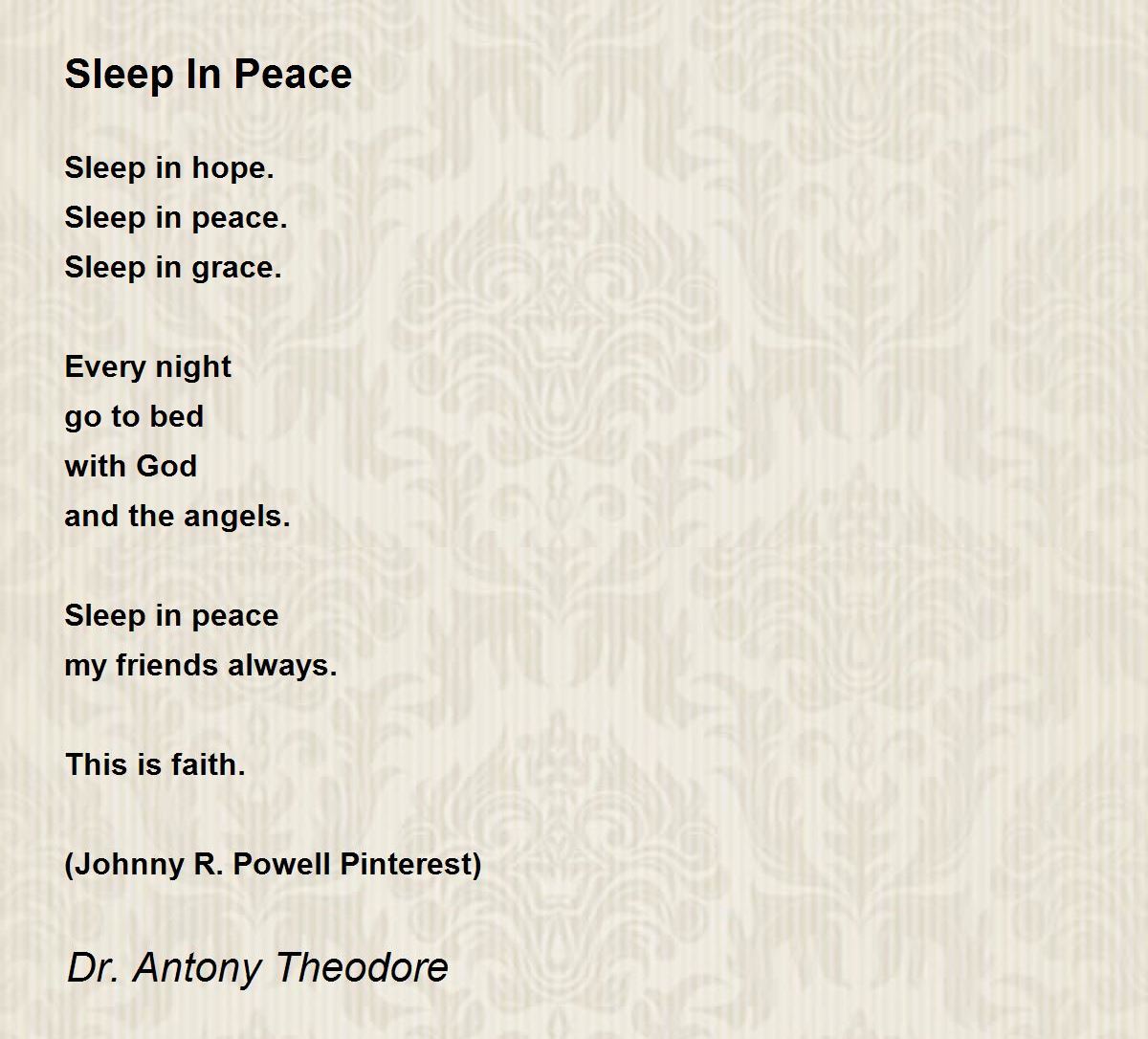 Sleep In Peace Poem By Dr Antony Theodore Poem Hunter