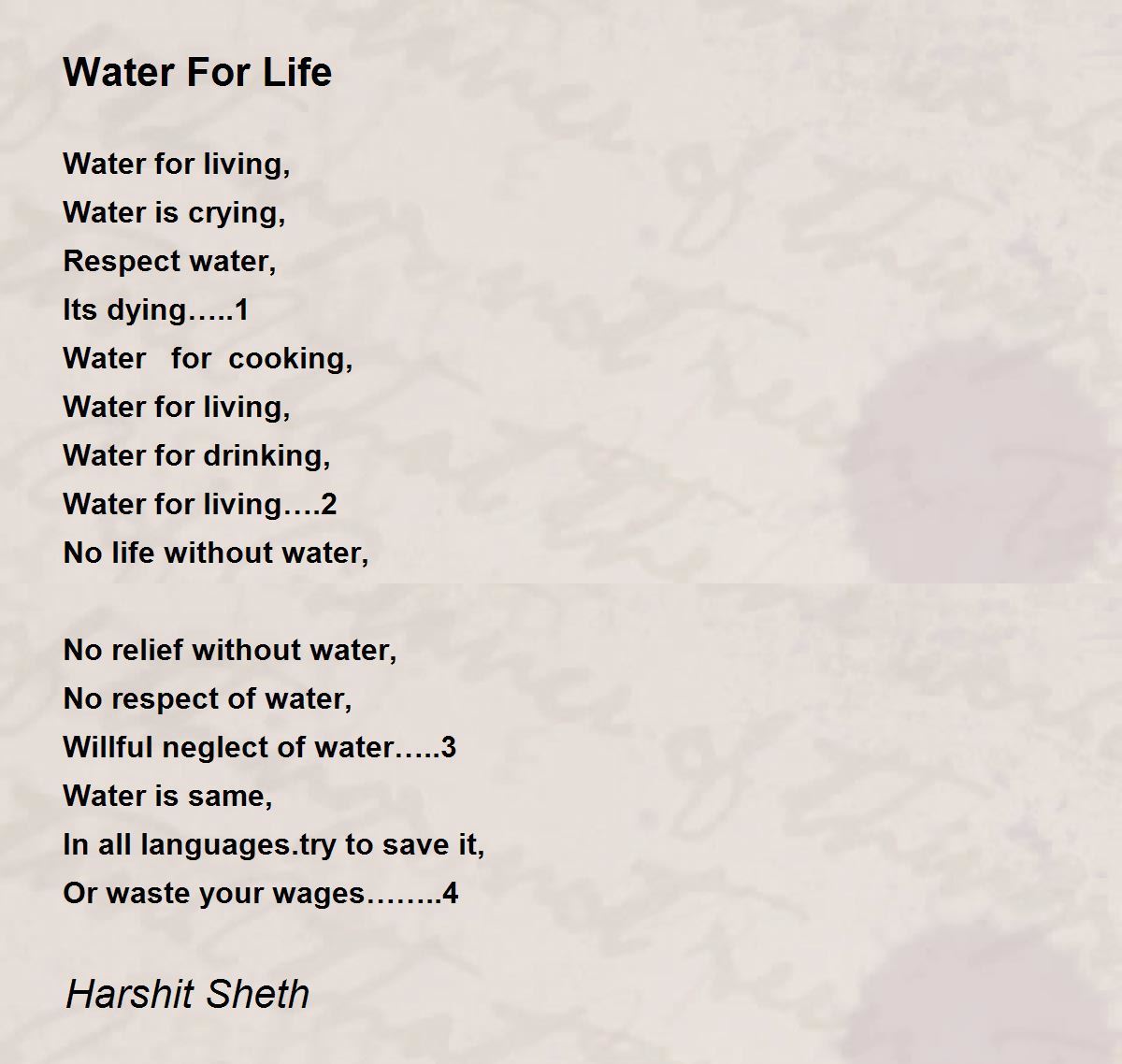 Water For Life Water For Life Poem by Harshit Sheth