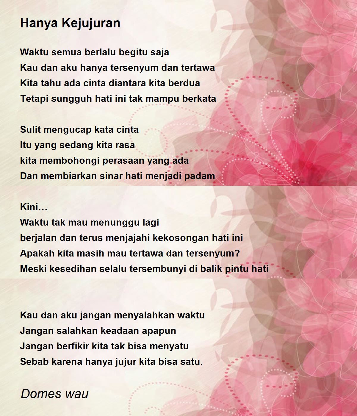 Hanya Kejujuran By Domes Wau Hanya Kejujuran Poem