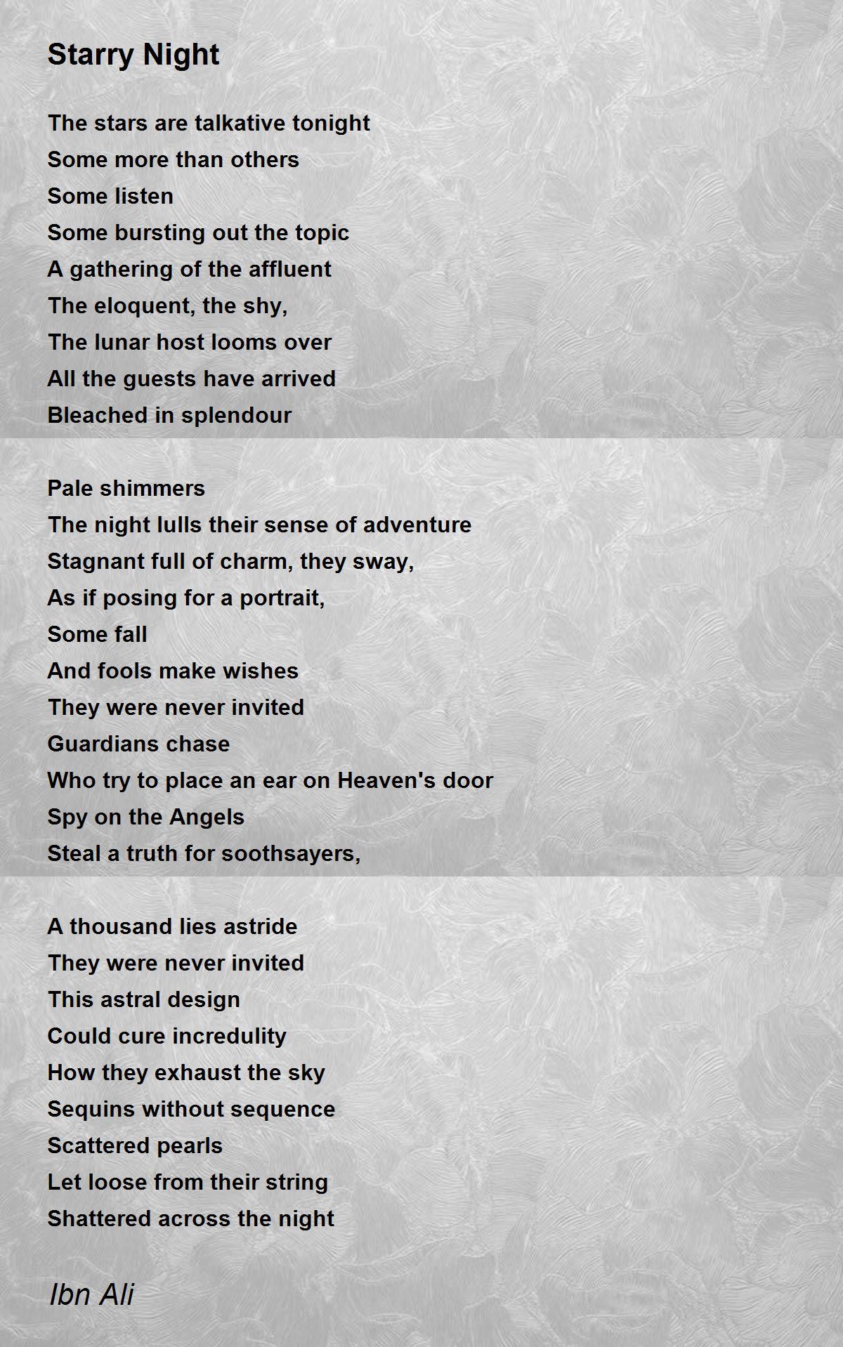 Starry Night by Ibn Ali Starry Night Poem