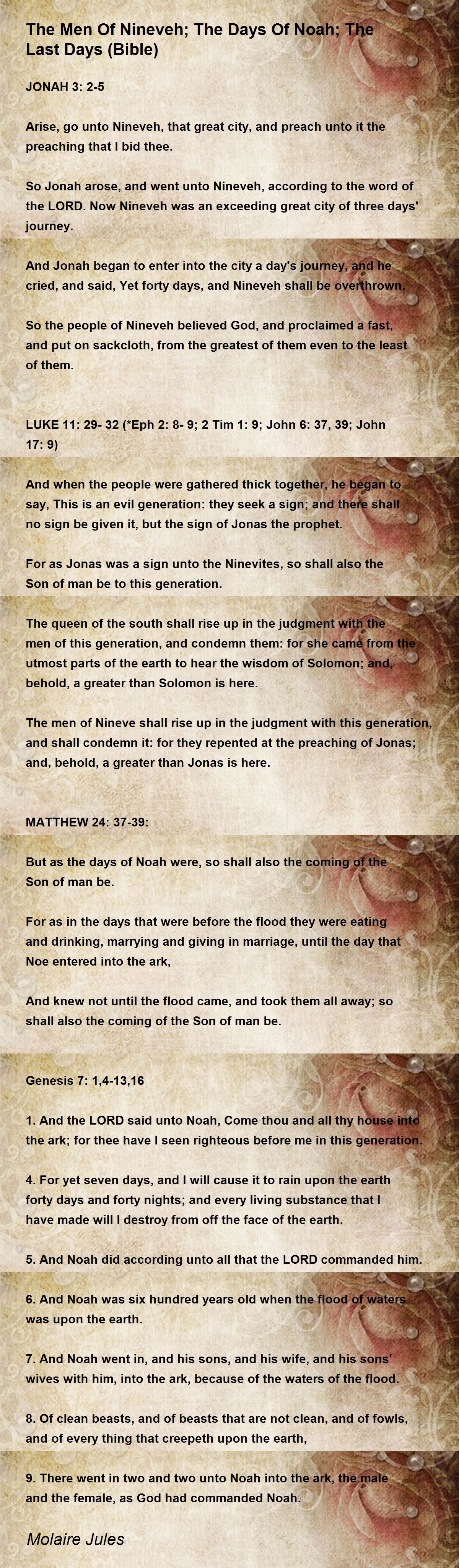 The Men Of Nineveh; The Days Of Noah; The Last Days (Bible) - The Men Of  Nineveh; The Days Of Noah; The Last Days (Bible) Poem By Molaire Jules