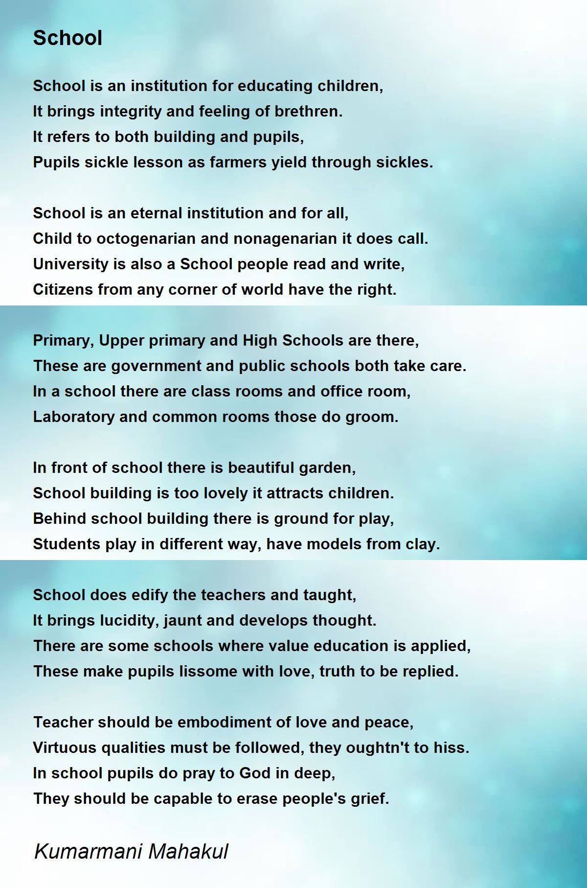 School School Poem by Kumarmani Mahakul