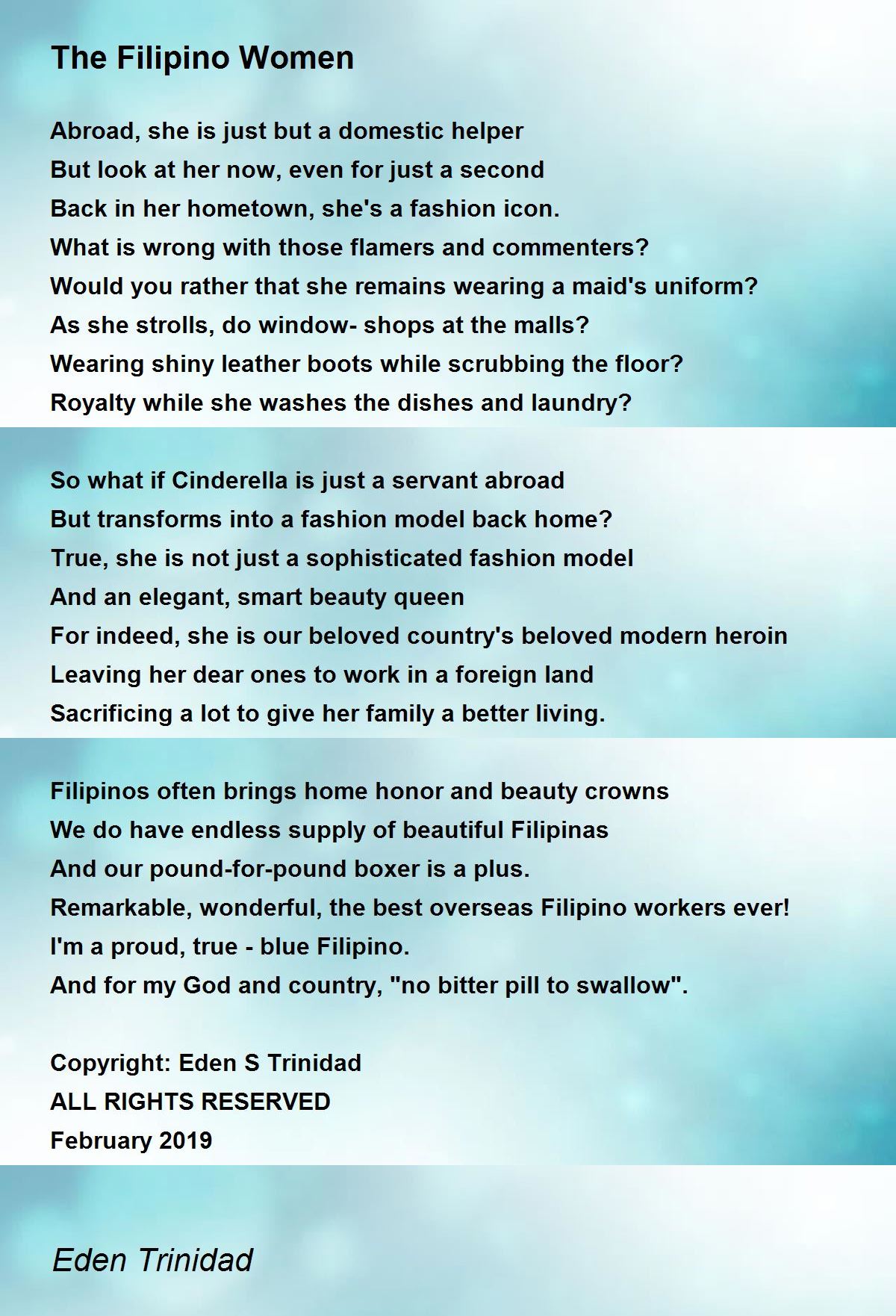 The Filipino Women Poem by Eden Trinidad - Poem Hunter