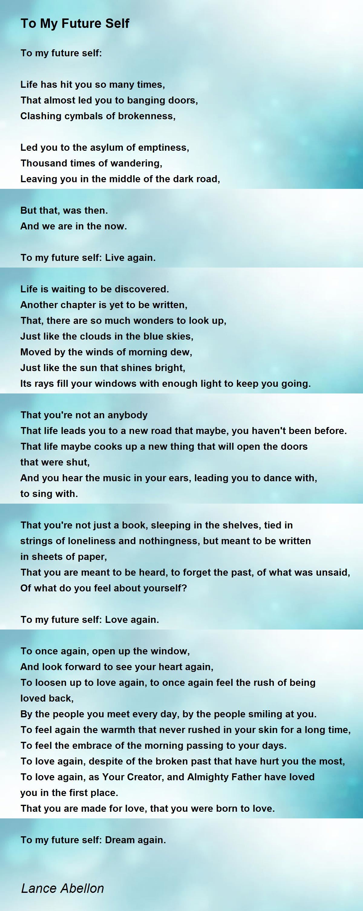 To My Future Self - To My Future Self Poem by Lance Abellon