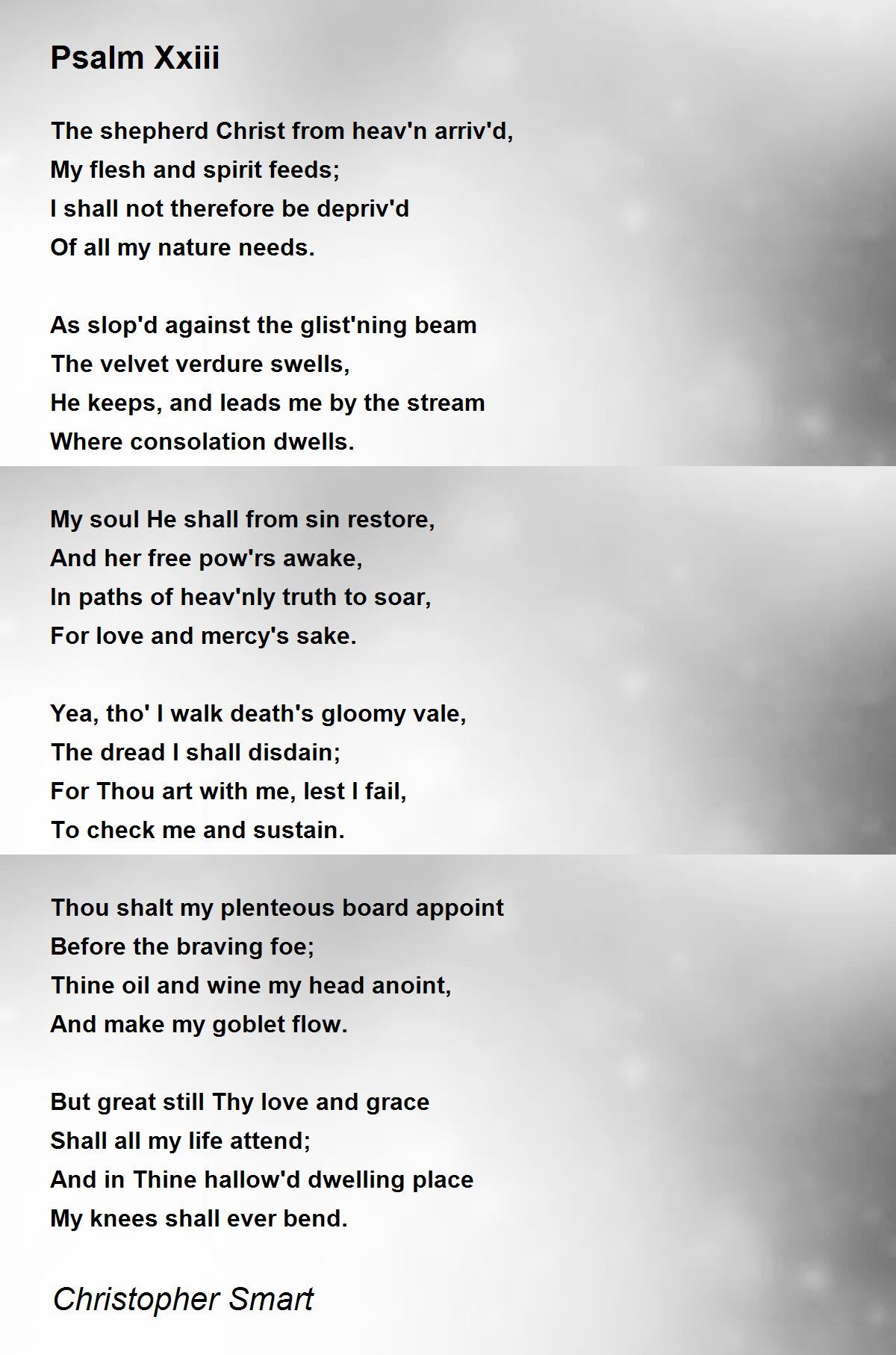 Psalm Xxiii Poem by Christopher Smart - Poem Hunter