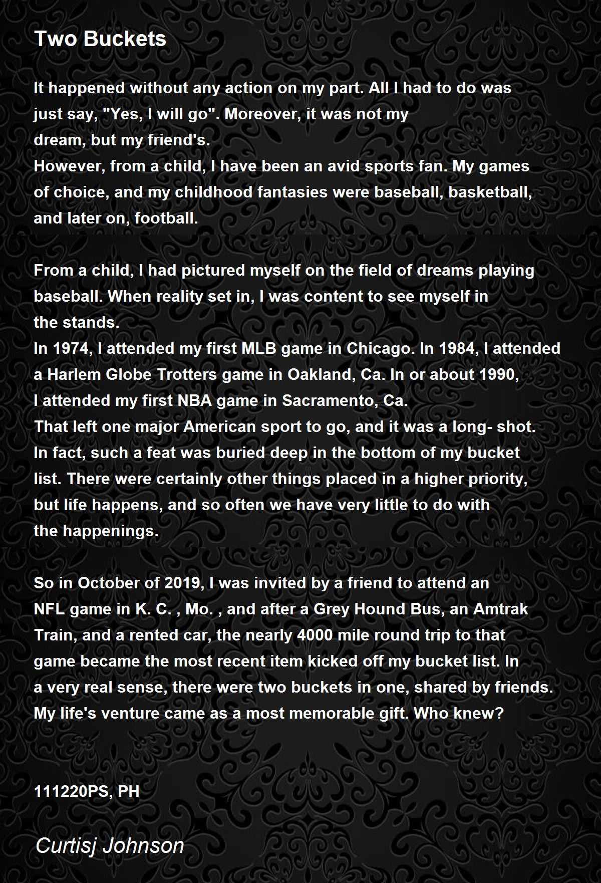 Two Buckets Two Buckets Poem by Curtis Johnson