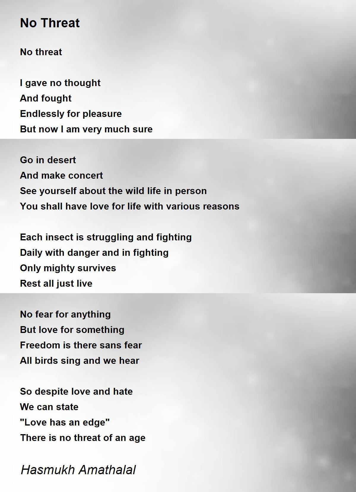 No Threat Poem by Mehta Hasmukh Amathalal Poem Hunter